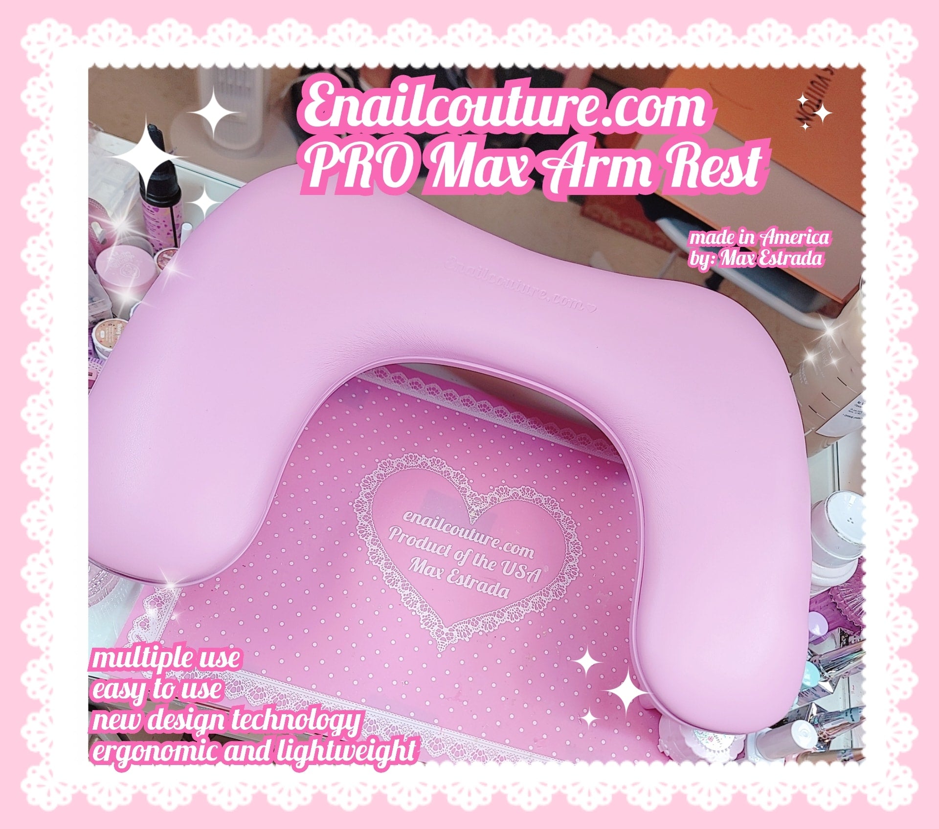 Pro Max Arm Rest (Arm Rest for Nails Tech: Big U-shaped Nail Arm Rest Extended Support Surface Armrest Pillow Cushion for Nail Hand Rest with Stable Brackets for Nail Tech Must Haves Manicure Tools Pink)