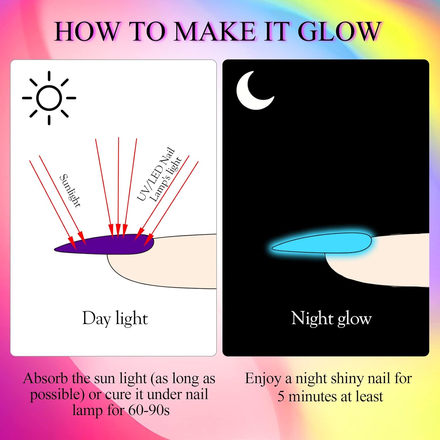 Rainbow Flash Gels!~ (Luminous Reflective Gel Polish, Glow in Dark Gel Nail Polish, Reflective Glitter Nail Polish with Nail Brush, Neon Color Shiny Disco Luminous Polish for Manicure Nail Art Salon)