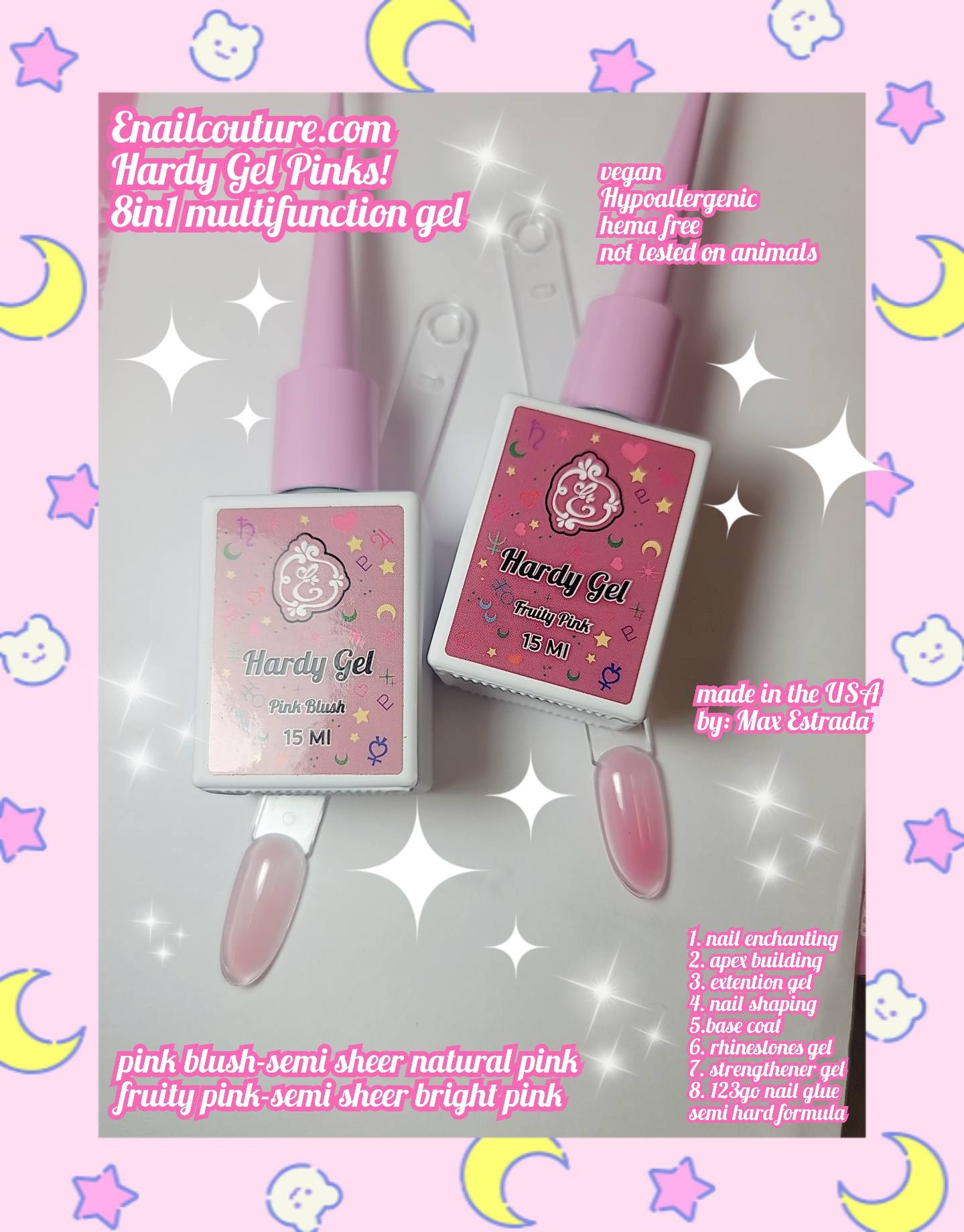 Pink Hardy Gels !~ ( 123go nails Pink Clear Gel Nail 15ml Nail Strengthener Builder in a Bottle Nail Extension Hard Gel Soak Off Long Lasting UV Gel Clear 8 in 1)