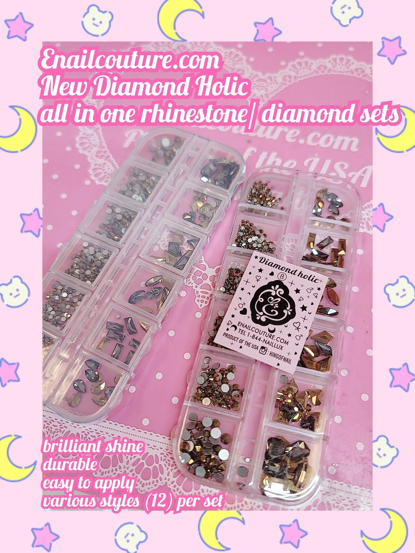 Diamond-Holic mix set !~ (Crystal Nail Rhinestones Round Flat-back Rhinestones Multi Shape Nail Gemstones Nail Glass Crystals Diamonds Jewelry for Nail Design Nail Rhinestones for Nails)