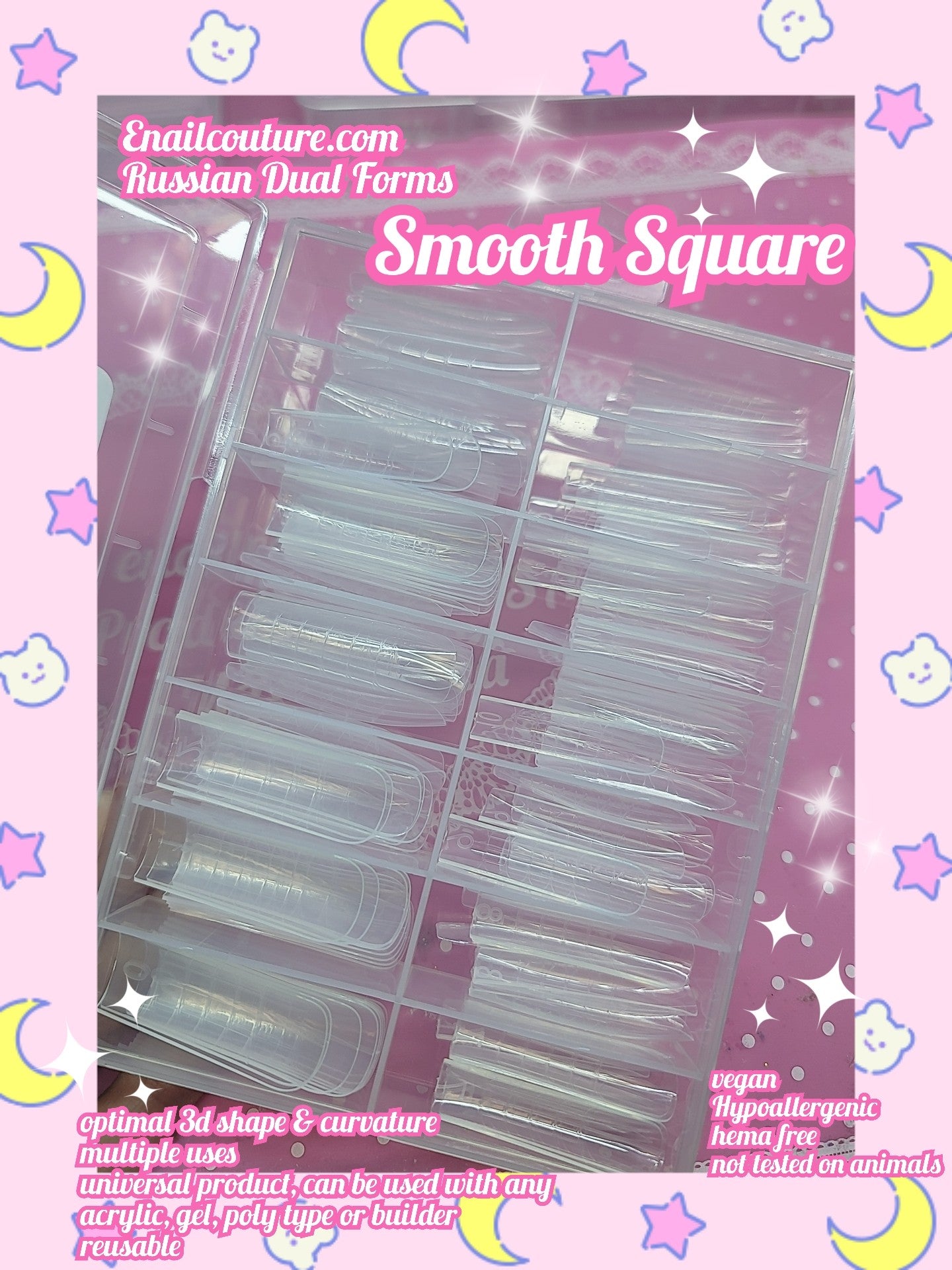 Smooth Square Russian Dual Forms!~ (Dual Nail Forms,Pointed Shape Extension Poly Nail Gel Nail Forms Full Cover Nail Molds 12 Sizes for Solid Nail Gel Glue Nail Art Design Salon)