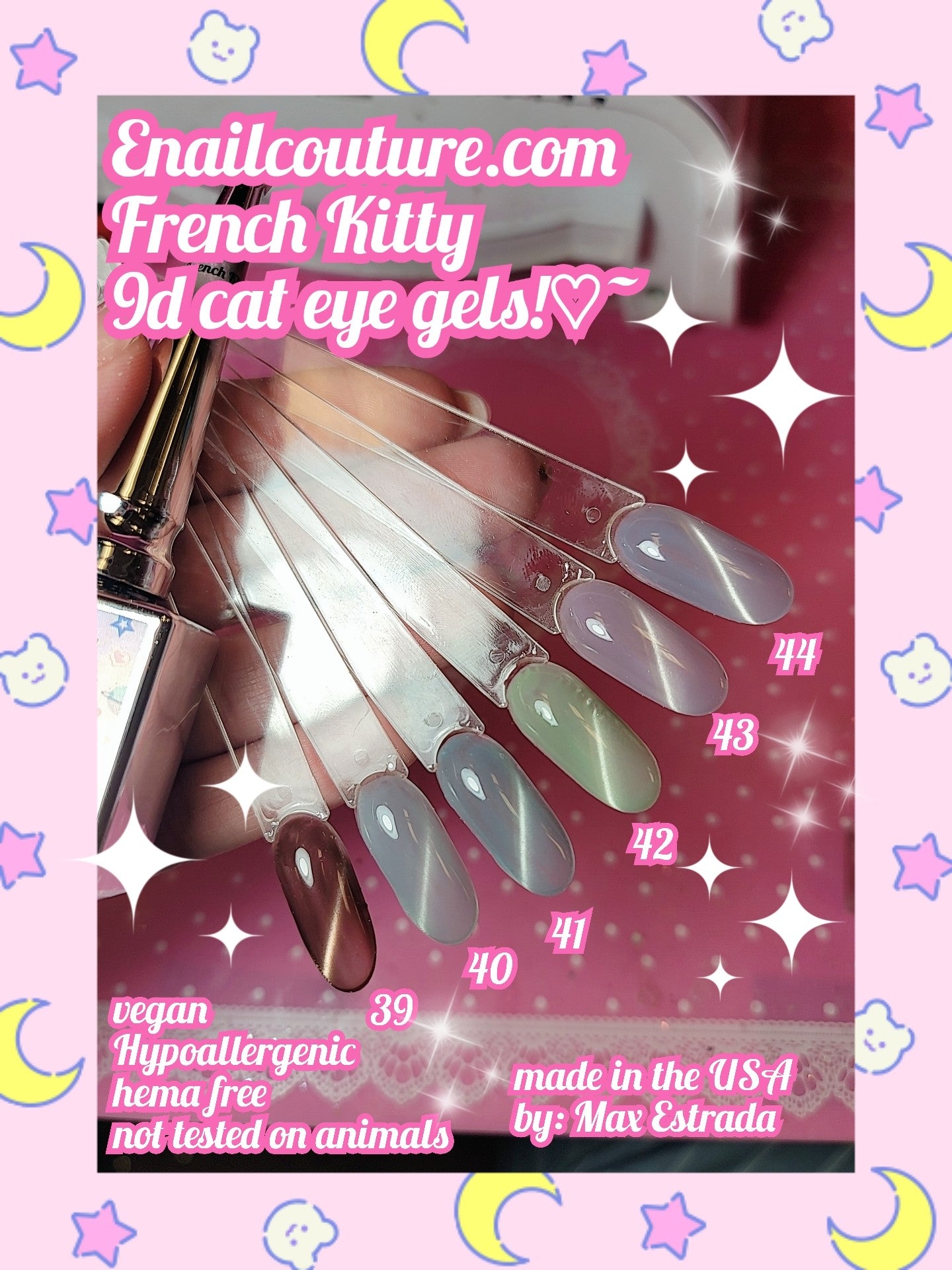 French Kitty (9d Cat Eye Gel Nail Polish Colors Shimmer Glitter with Magnet 9D Holographic Reflective Magnetic Nail Polish Nude Pink, White)