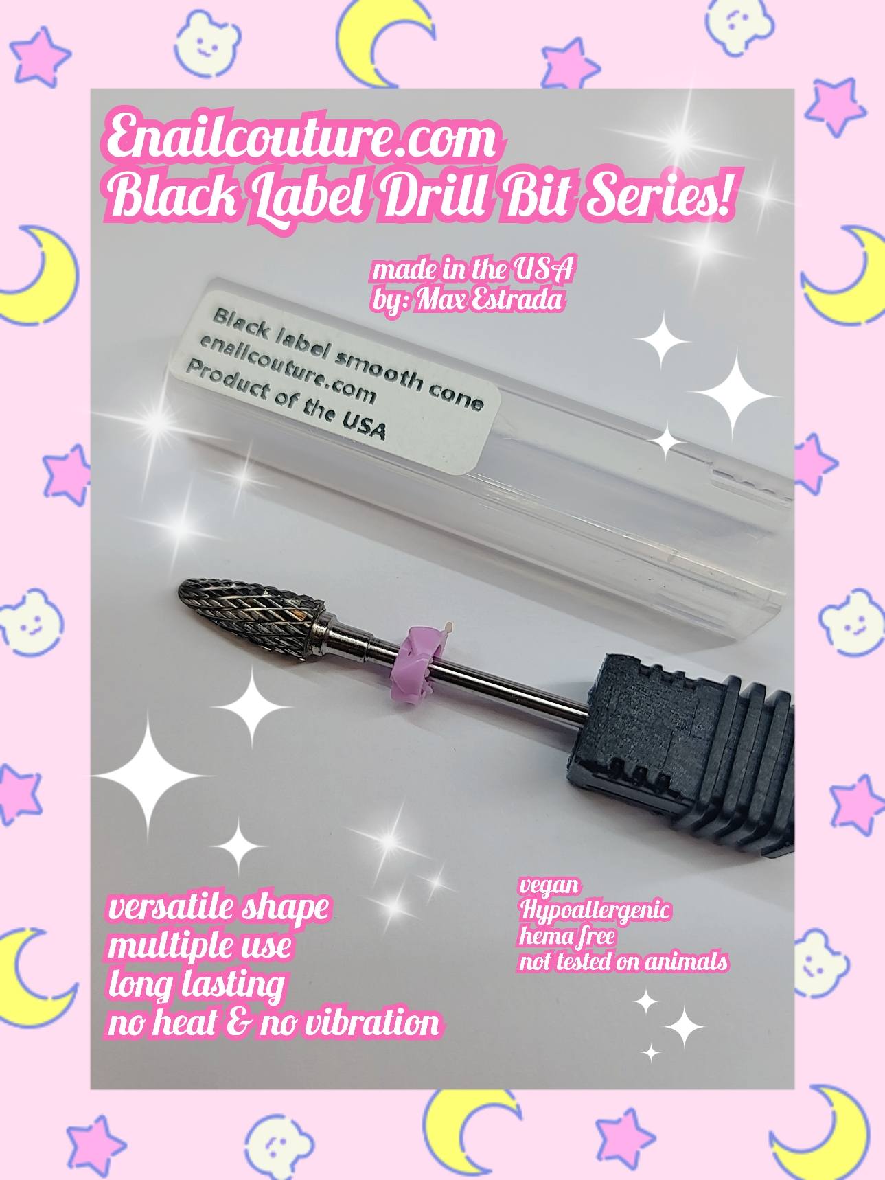 Smooth Cone Black Label Drill Bits (Nail Drill Bit Grinding Heads Carbide Machine Accessories for Manicure Remove Acrylic or Hard Gel Polygel, 3/32 Inch Professional Bits for Nail Cutter)