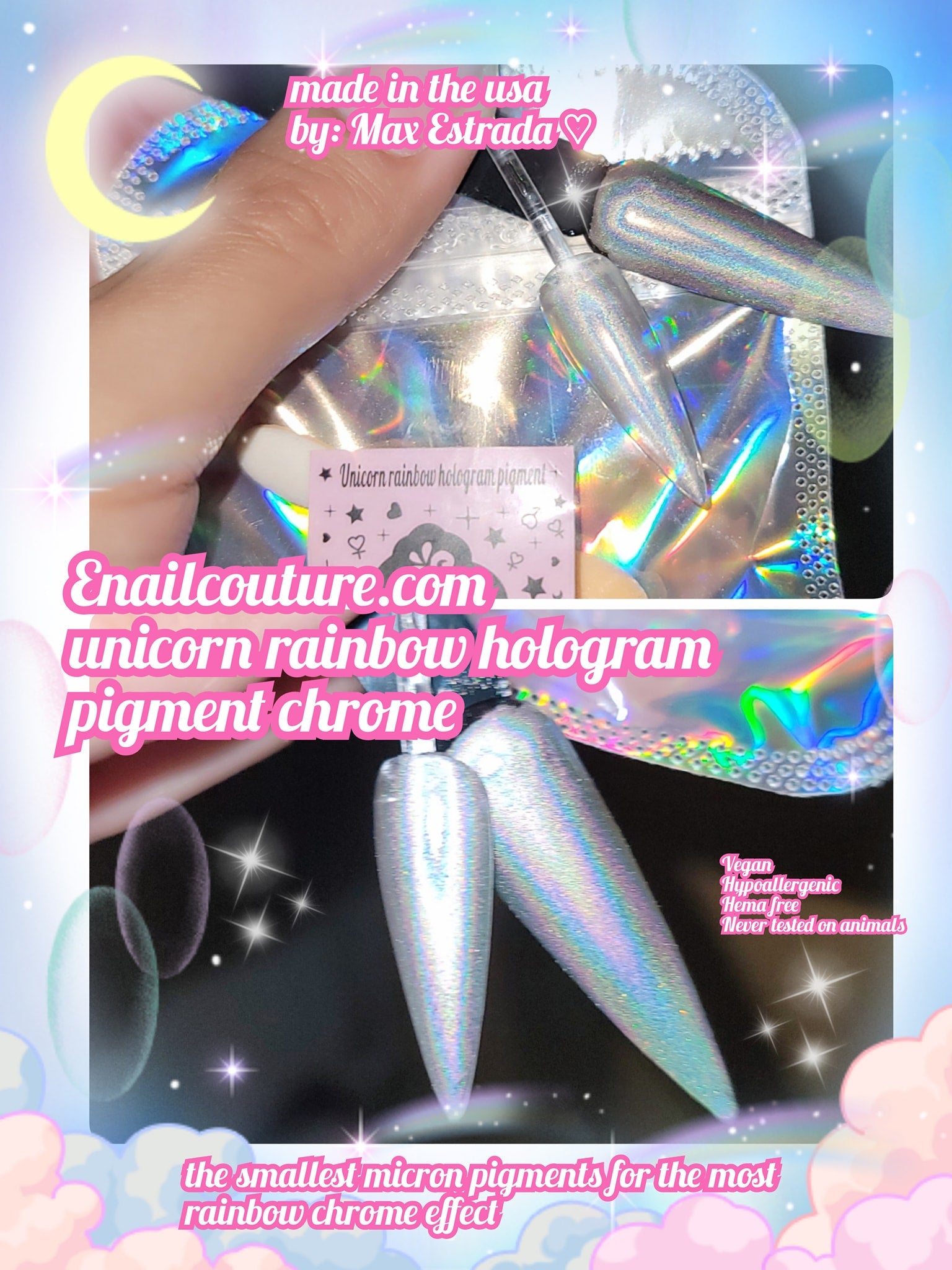 Unicorn Rainbow Hologram Chrome Pigment ~! magic hologram pigment