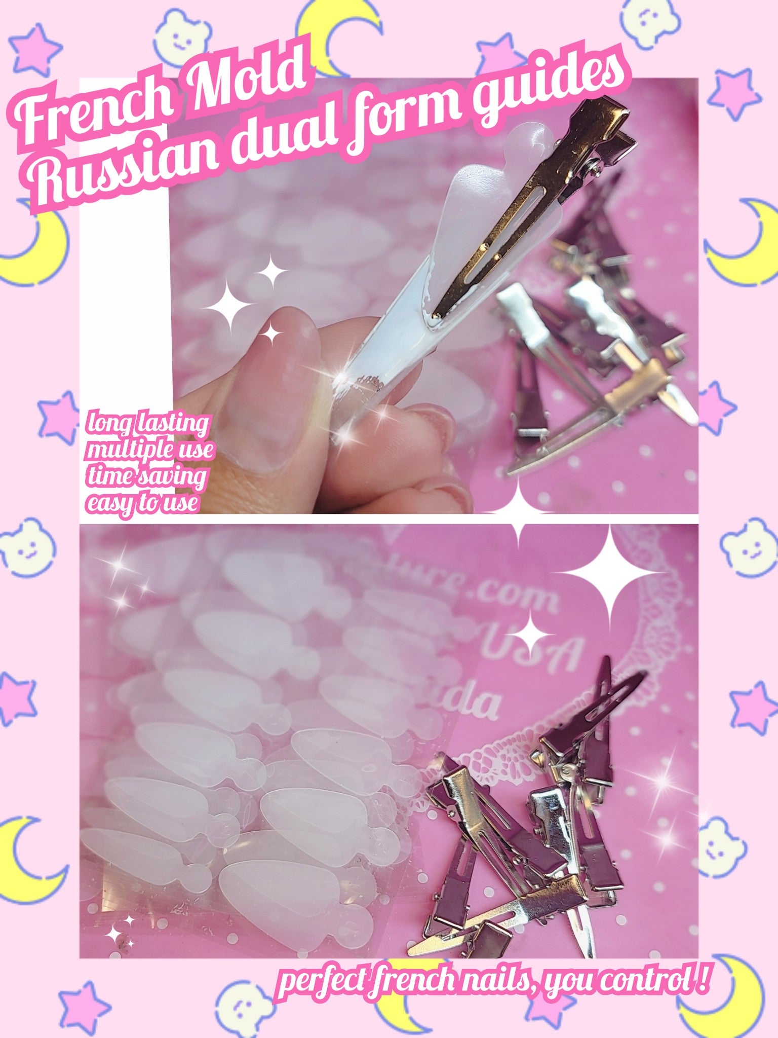 French Mold Russian Dual Form (French Nail Forms Sticker, Dual Nail Forms Silicone Tip Stickers, Reusable Pads for Poly Gel Nail Mold, Manicure)