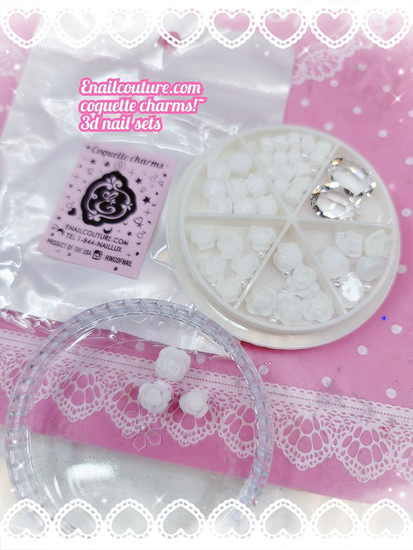 Coquette nail charms 3d (Colorful Rose Flower 3D Nail Rhinestone Jewelry Mixed Pearl Beads Nail Arts Charms Party DIY Craft Supplies)