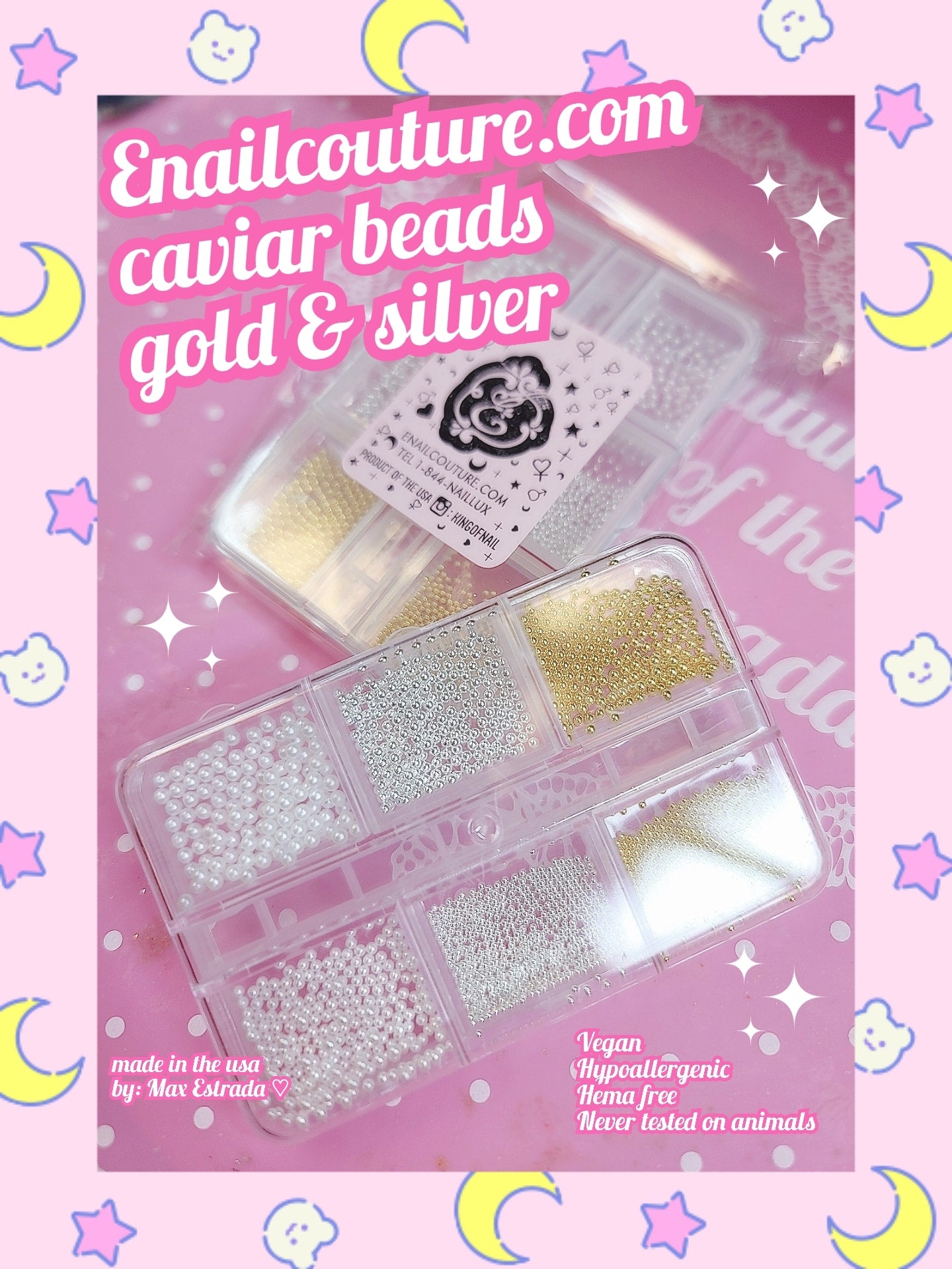 Caviar Gold and Silver (Gold & Silver Caviar Bean Bead Steel Ball Bead Nail Art Decoration for Art Nail)