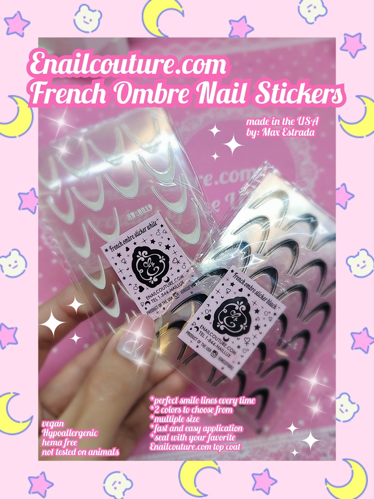 Frenh Ombre Nail Stickers Black & White (French Tip Nail Stickers for Nail Art Gradient French Tips Nail Art Stickers French Tip Stickers Nail Decals Curve Stripe Lines French Nail Sticker French Manicure Stickers for Nails Nail Accessories)