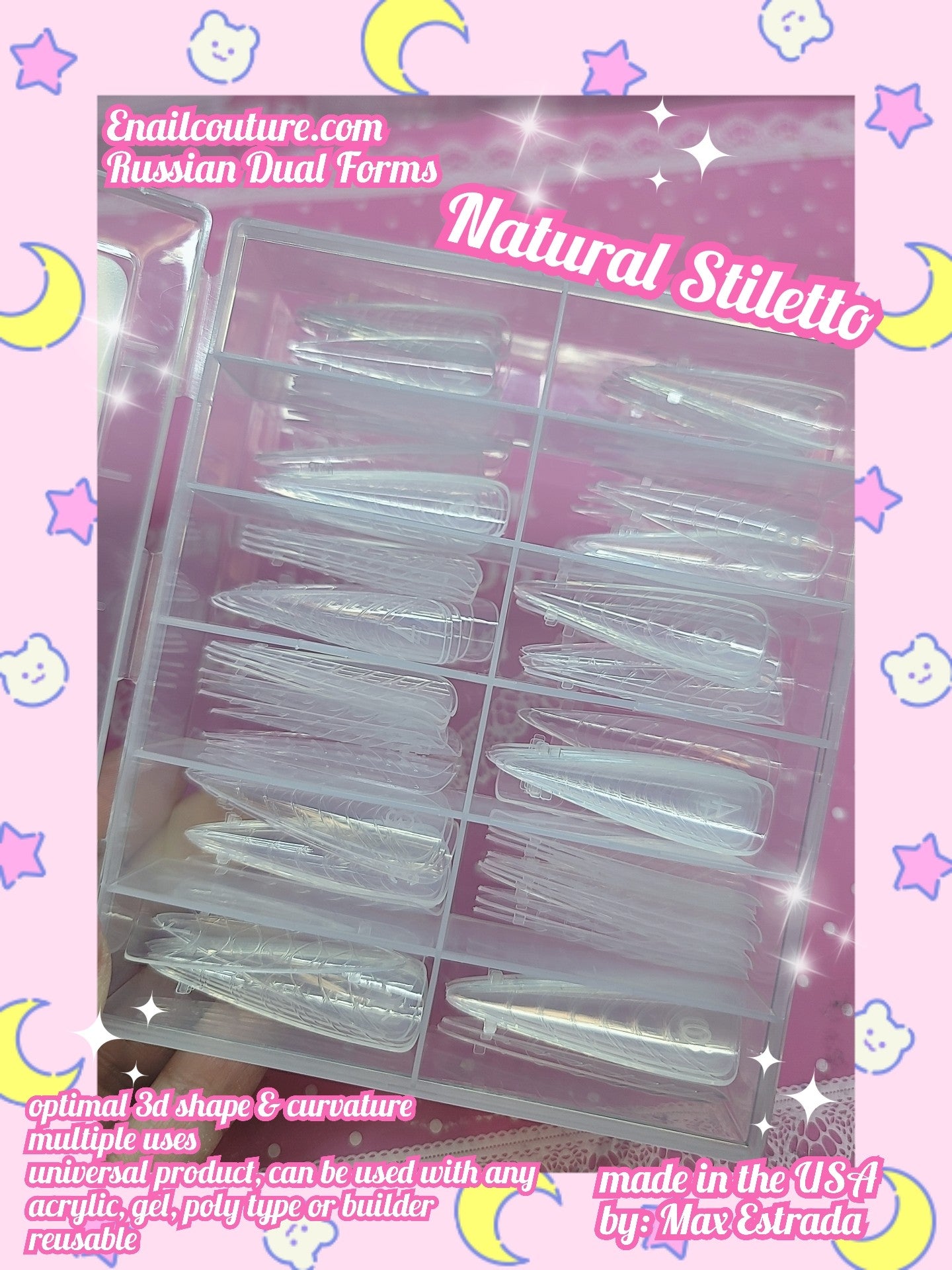 Natural Stiletto Russian Dual Forms!~ (Dual Nail Forms,Pointed Shape Extension Poly Nail Gel Nail Forms Full Cover Nail Molds 12 Sizes for Solid Nail Gel Glue Nail Art Design Salon)