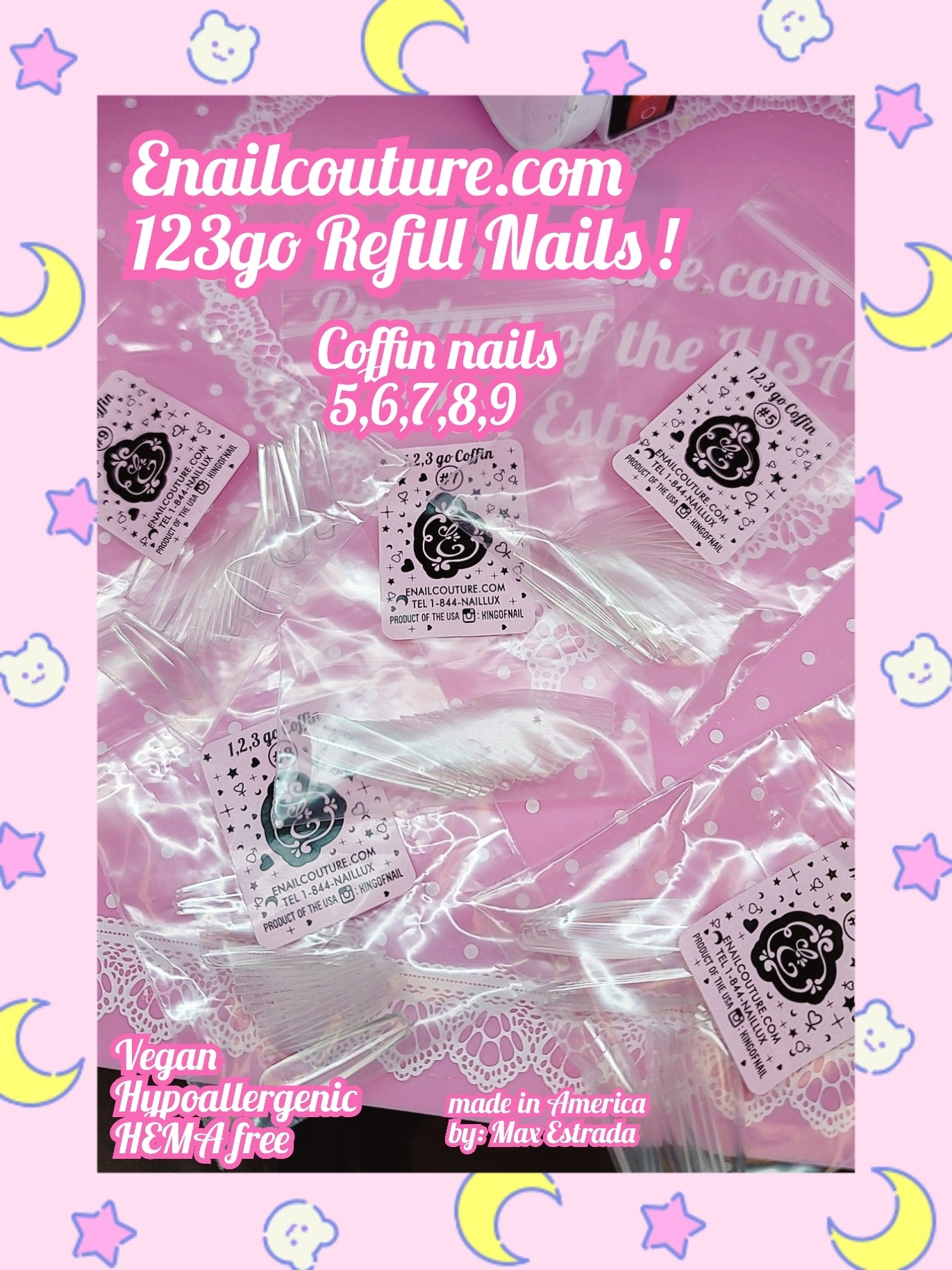 123go Refill  Nails Coffin (Soft Gel Nail Tips- Clear Cover Full Nail Extensions - Pre-shaped Acrylic False Gelly Nail Tips Refill Sizes for DIY Salon Nail Extensions)
