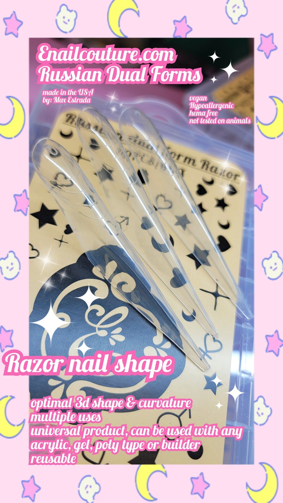 Russian Dual Forms!~ (Dual Nail Forms,Pointed Shape Extension Poly Nail Gel Nail Forms Full Cover Nail Molds 12 Sizes for Solid Nail Gel Glue Nail Art Design Salon)