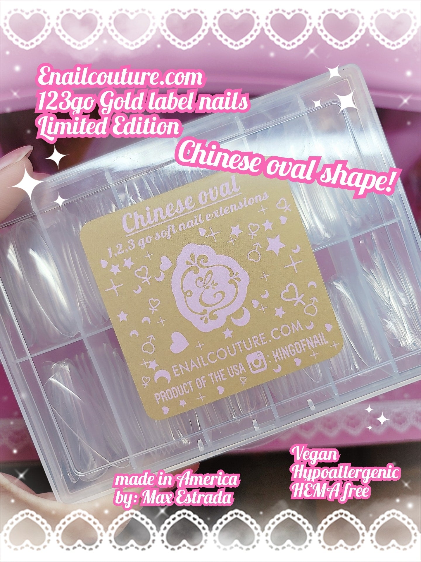 123go Gold Label Nails Chinese Oval (Soft Gel Nail Tips- Clear Cover Full Nail Extensions - Pre-shaped Acrylic False Gelly Nail Tips 12 Sizes for DIY Salon Nail Extensions)