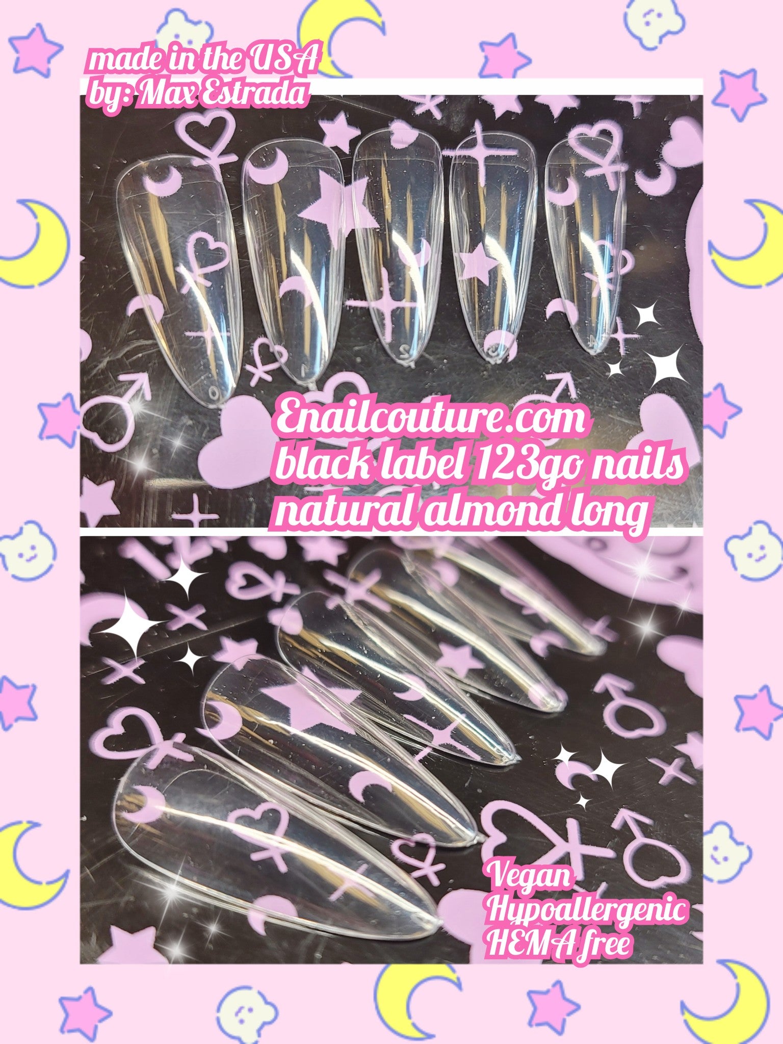 123go Black Label Nails Natural Almond Long (Soft Gel Nail Tips- Clear Cover Full Nail Extensions - Pre-shaped Acrylic False Gelly Nail Tips 15 Sizes for DIY Salon Nail Extensions)