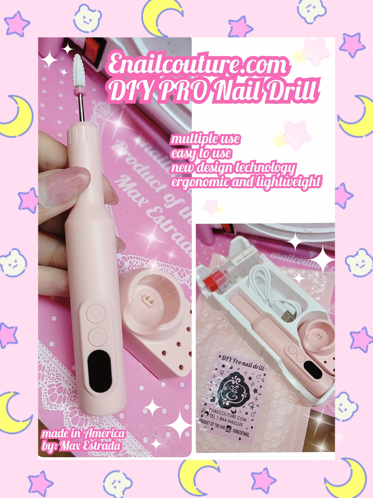 DIY PRO  Nail drill !~ ( Nail Drill Kit,USB Manicure Pen Sander Polisher With 6 Pieces Changeable Drills And Sand Bands for Exfoliating, Grinding, Polishing, Nail Removing, Acrylic Nail Tools )