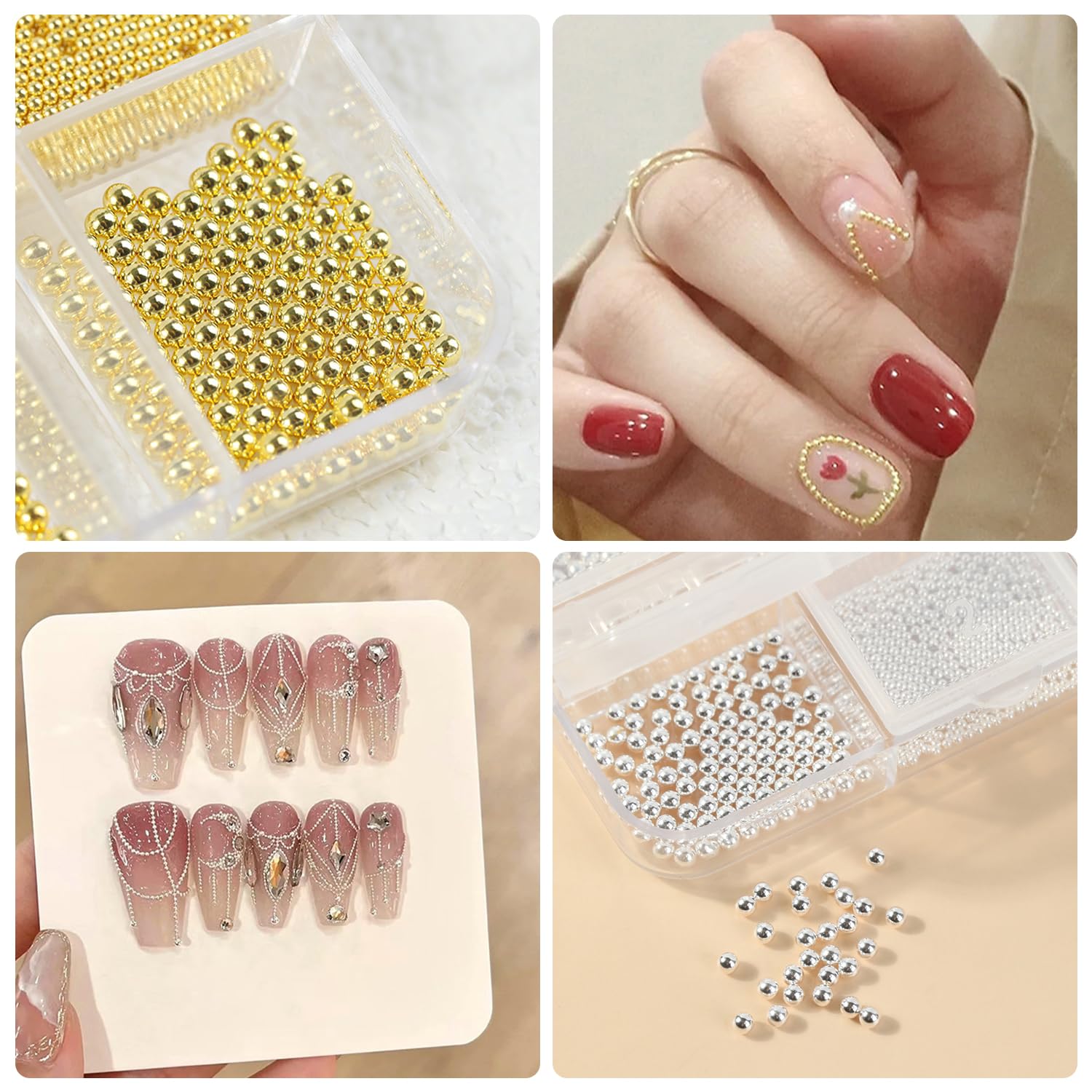 Caviar Gold and Silver (Gold & Silver Caviar Bean Bead Steel Ball Bead Nail Art Decoration for Art Nail)