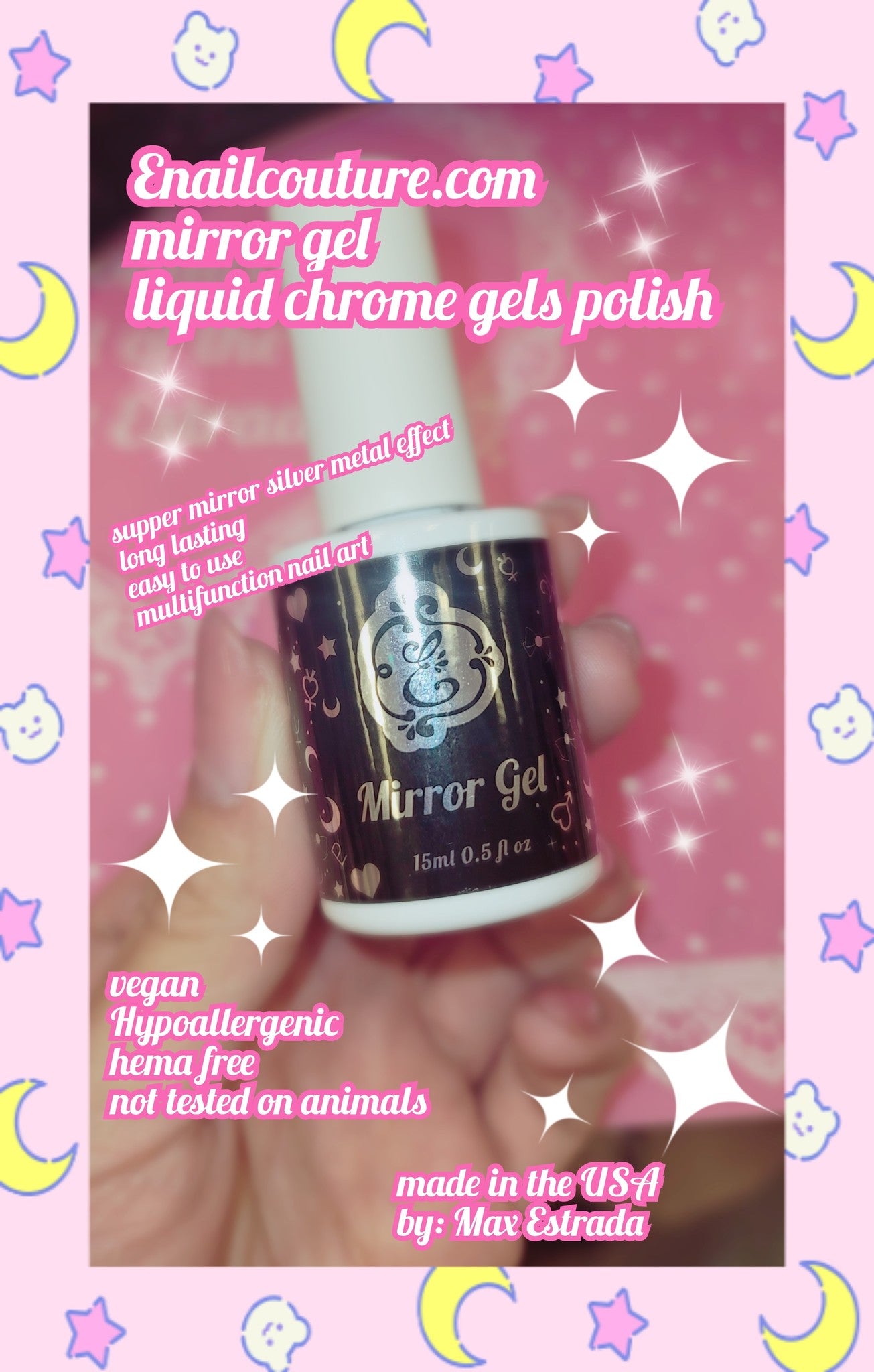 Mirror Gel !~ 15ml (Chrome Gel Nail Polish Metallic Gel Nail Polish, Silver Metal Painting Gel for Nail Art Soak off UV/LED Glossy Mirror Effect Nail Gel for Salon Manicure)