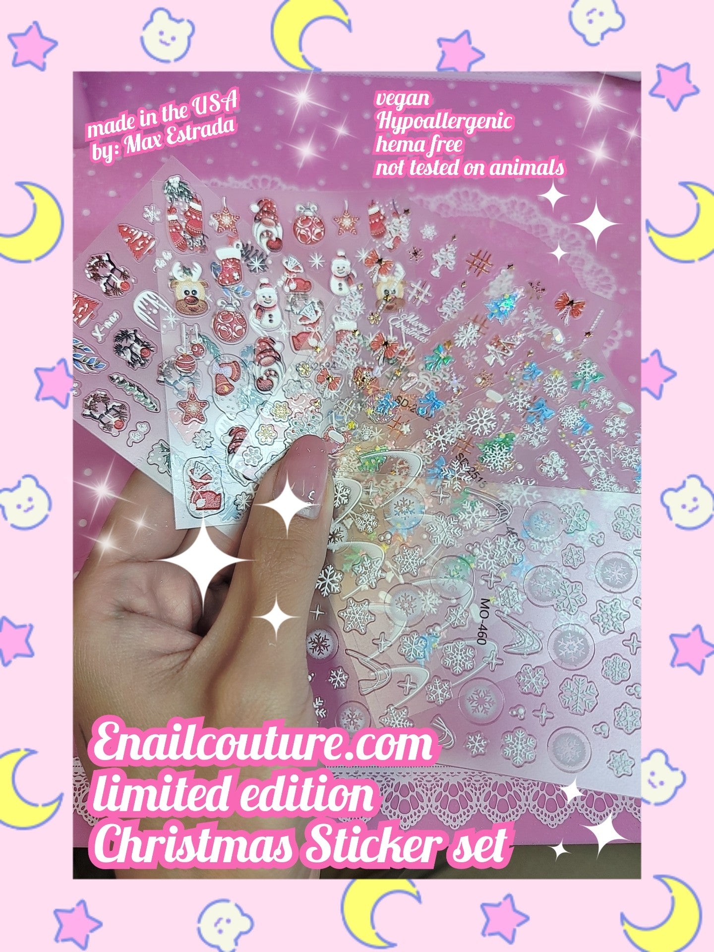 Christmas Nail Sticker Self- Adhesive Nail Decals with Cute Snowman Candle Snowflake Bow Elk Santa Claus Design Xmas Nail Art Stickers