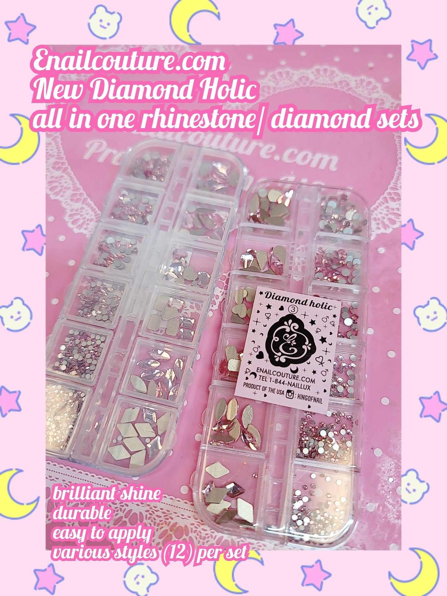 Diamond-Holic mix set !~ (Crystal Nail Rhinestones Round Flat-back Rhinestones Multi Shape Nail Gemstones Nail Glass Crystals Diamonds Jewelry for Nail Design Nail Rhinestones for Nails)