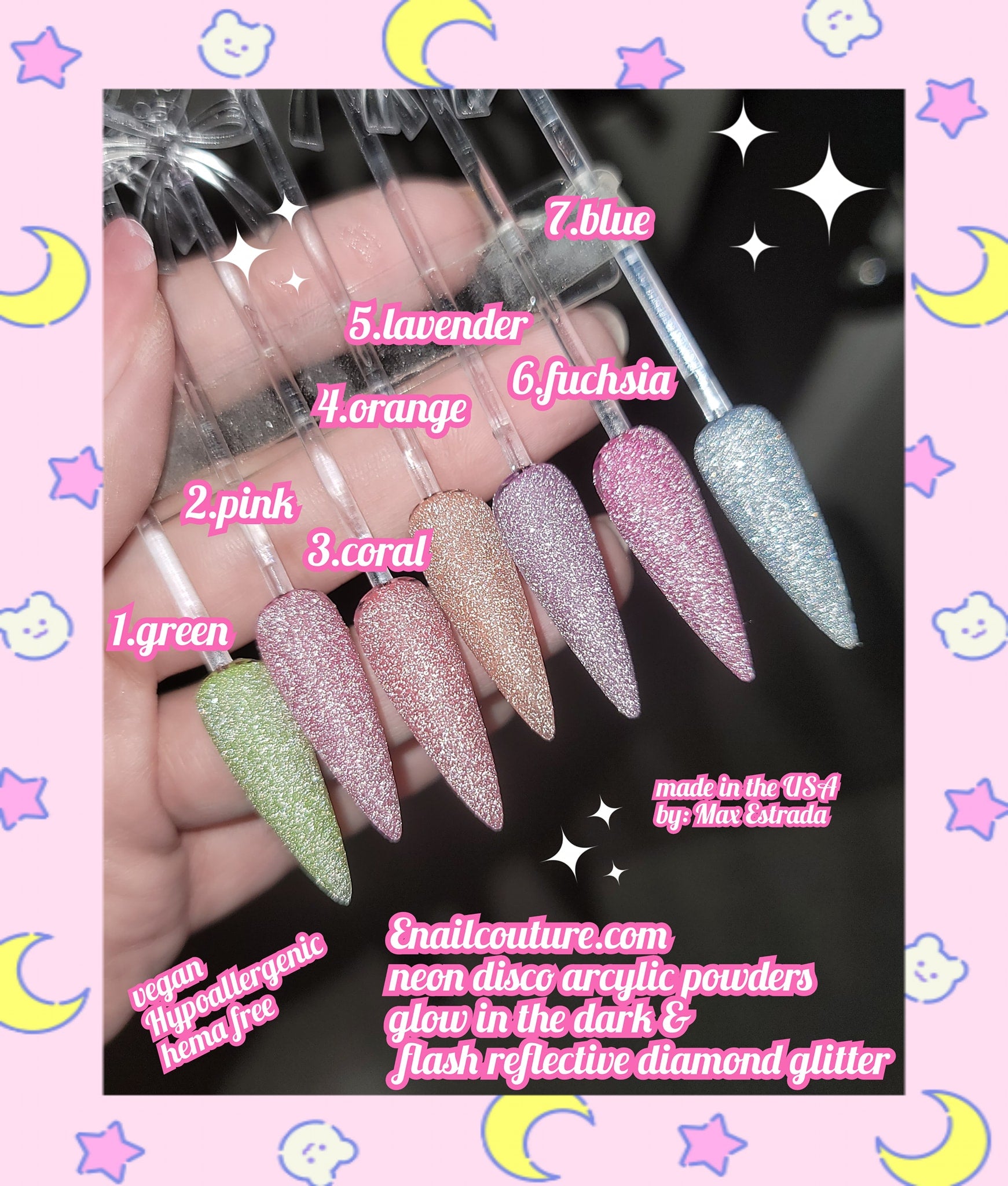 Neon Disco Acrylic Flash Glow in the Dark Powders ! (Reflective Glitter Nail Acrylic Powder,Acrylic Powder Glow in the Dark Acrylic Nail Powder Luminous Colors Professional Polymer Powder for Acrylic Nail Extension Carving)