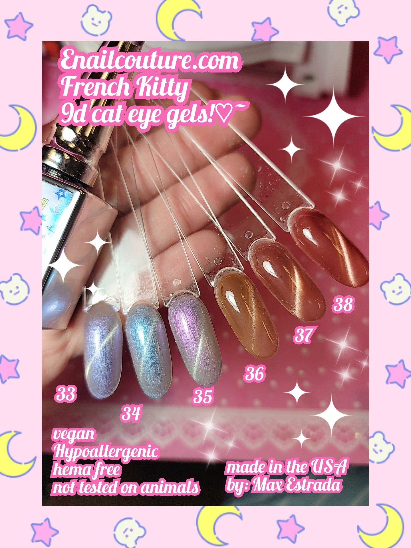 French Kitty (9d Cat Eye Gel Nail Polish Colors Shimmer Glitter with Magnet 9D Holographic Reflective Magnetic Nail Polish Nude Pink, White)