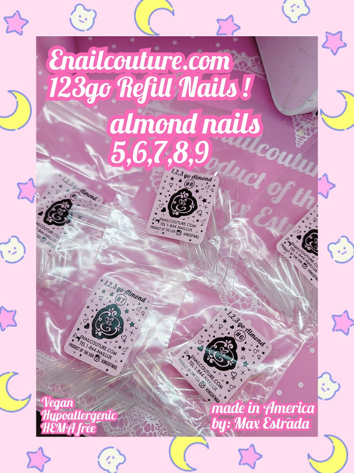 123go Refill  Nails Almond (Soft Gel Nail Tips- Clear Cover Full Nail Extensions - Pre-shaped Acrylic False Gelly Nail Tips Refill Sizes for DIY Salon Nail Extensions)