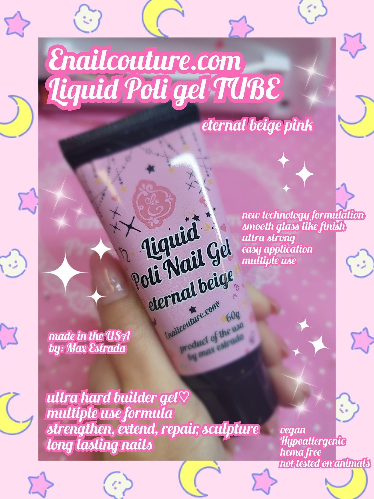 TUBE Liquid Poli Nail Gel Eternal Beige (Ultra Hard Builder Nail Gel: 60g Clear Plant-Based Hard Gel for Nails Mica Vitamin E Castor Oil U V 3D Nail Extension Gel Strengthening & Thickening)