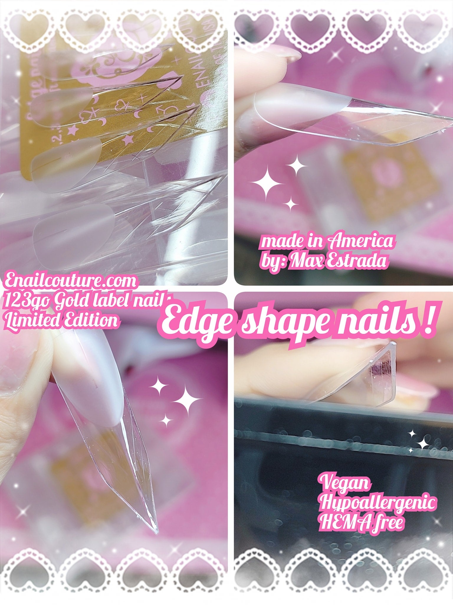 123go Gold Label Nails Edge (Soft Gel Nail Tips- Clear Cover Full Nail Extensions - Pre-shaped Acrylic False Gelly Nail Tips 12 Sizes for DIY Salon Nail Extensions)