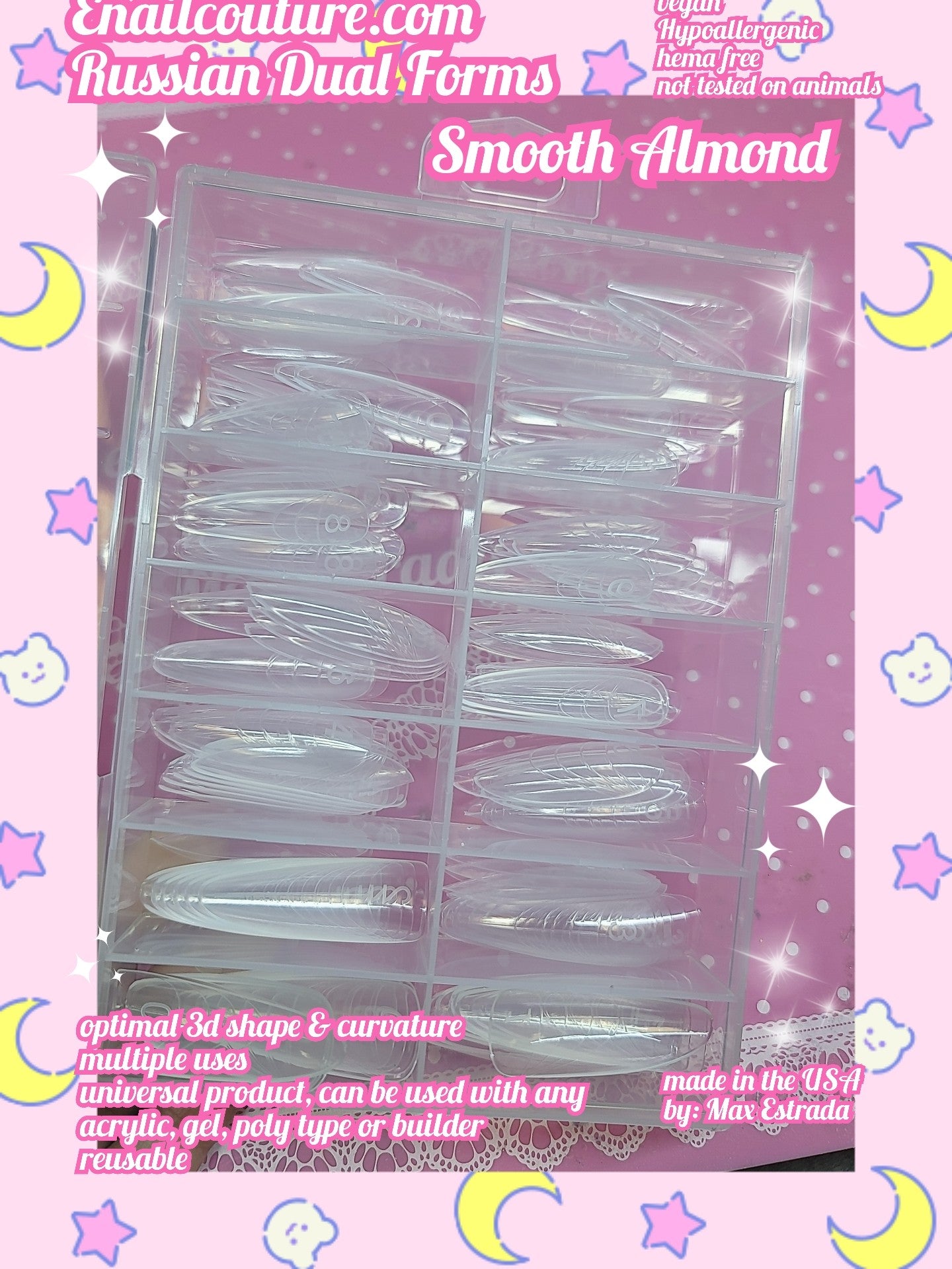 Smooth Almond Russian Dual Forms!~ (Dual Nail Forms,Pointed Shape Extension Poly Nail Gel Nail Forms Full Cover Nail Molds 12 Sizes for Solid Nail Gel Glue Nail Art Design Salon)