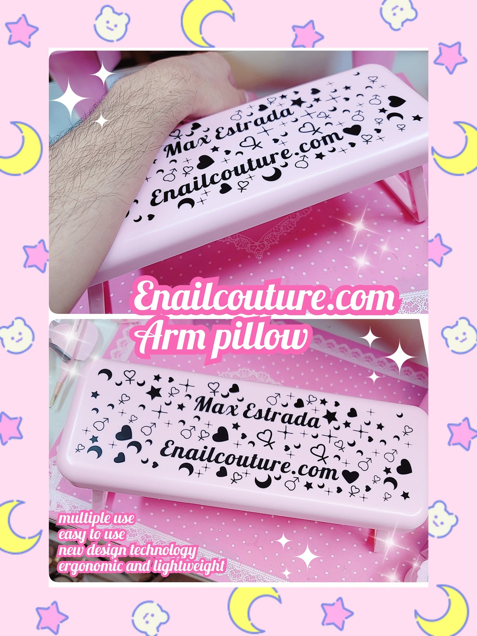 ARM PILLOW (logo Pink plastic Nail Pillow Hand Rest Cushion Manicure Pillow Stainless Steel Stand Nail Cushion Nail Art Hand Pillow Nail Arm Holder for Women Girls Nail Art Decoration Manicure)