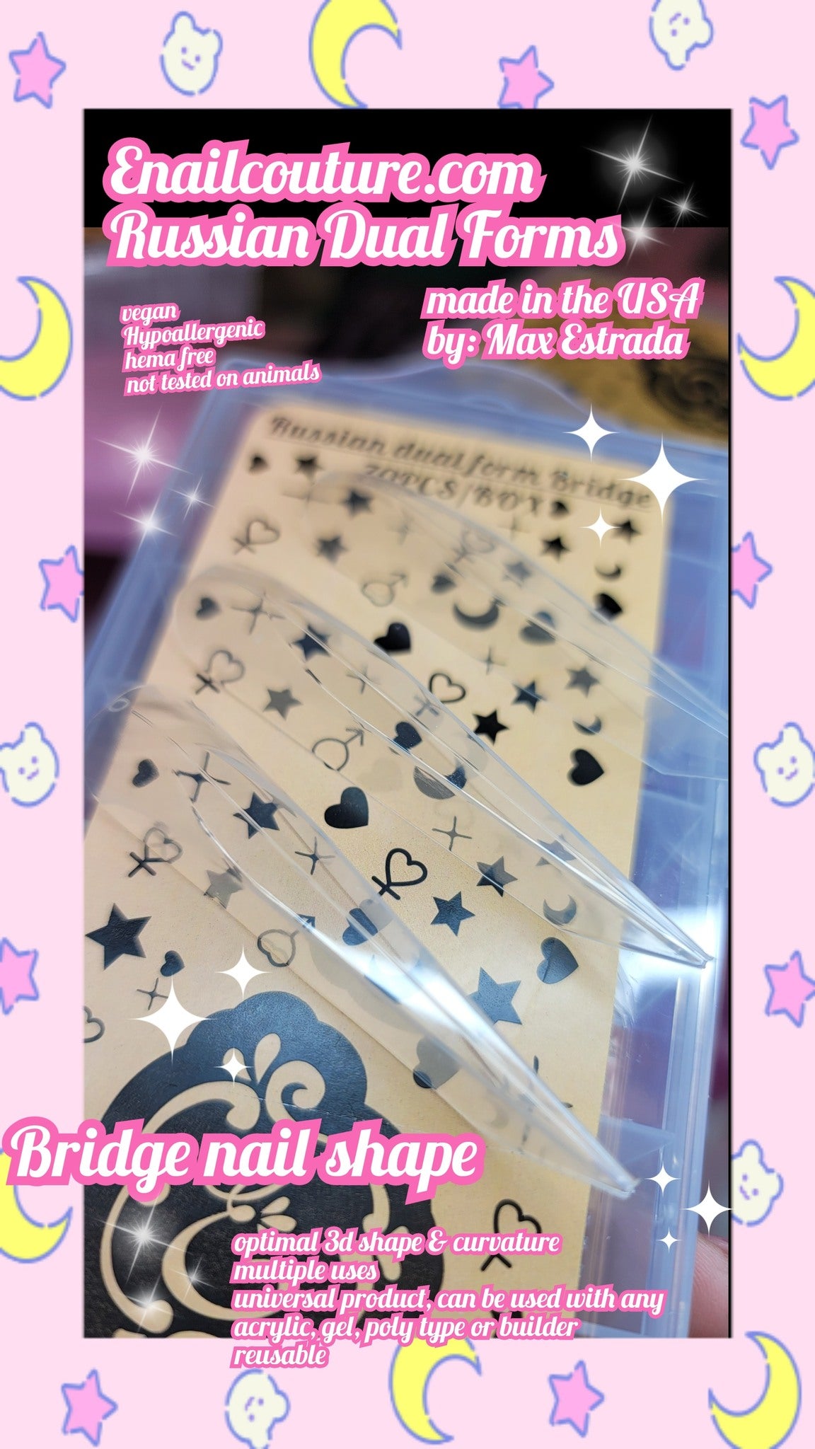 Russian Dual Forms!~ (Dual Nail Forms,Pointed Shape Extension Poly Nail Gel Nail Forms Full Cover Nail Molds 12 Sizes for Solid Nail Gel Glue Nail Art Design Salon)