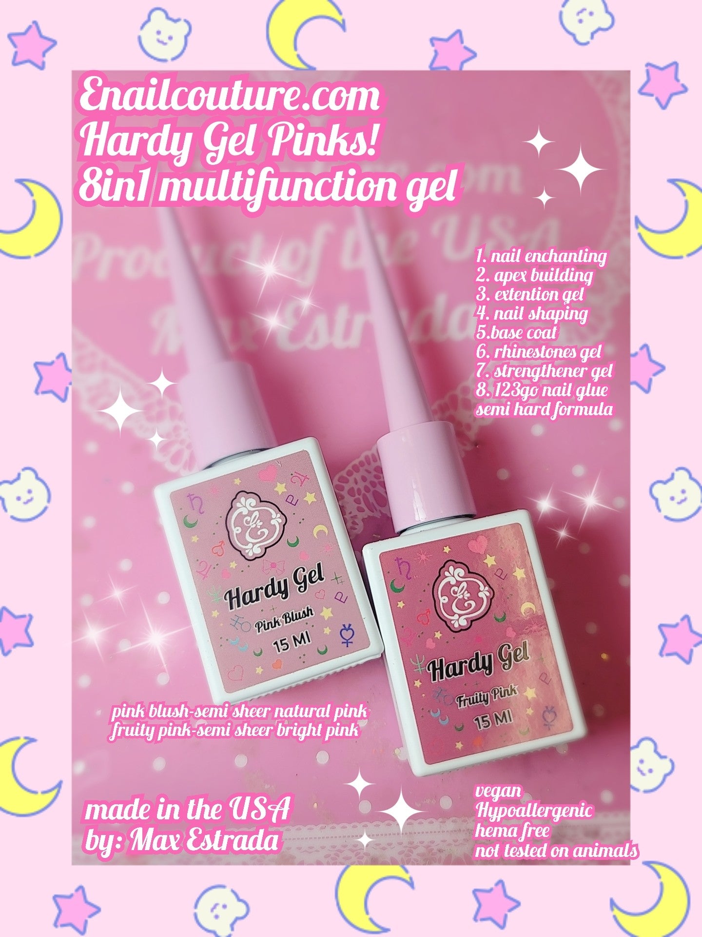 Pink Hardy Gels !~ ( 123go nails Pink Clear Gel Nail 15ml Nail Strengthener Builder in a Bottle Nail Extension Hard Gel Soak Off Long Lasting UV Gel Clear 8 in 1)