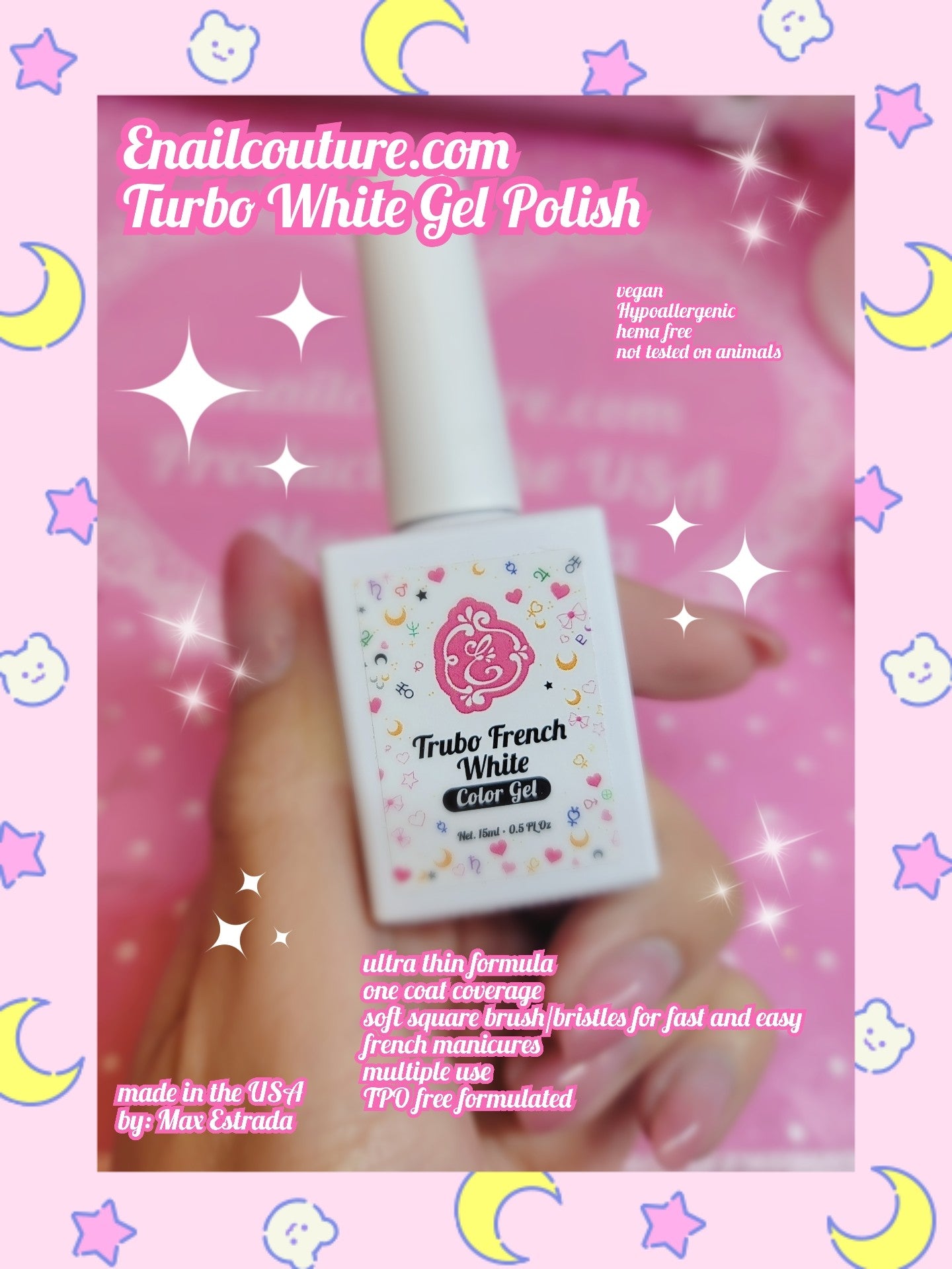 Turbo White Gel Polish (White Nail Polish Easy French Smile Line French Tip Nail Tool French Nails UV LED Gel French Tip Nail Art Nail )