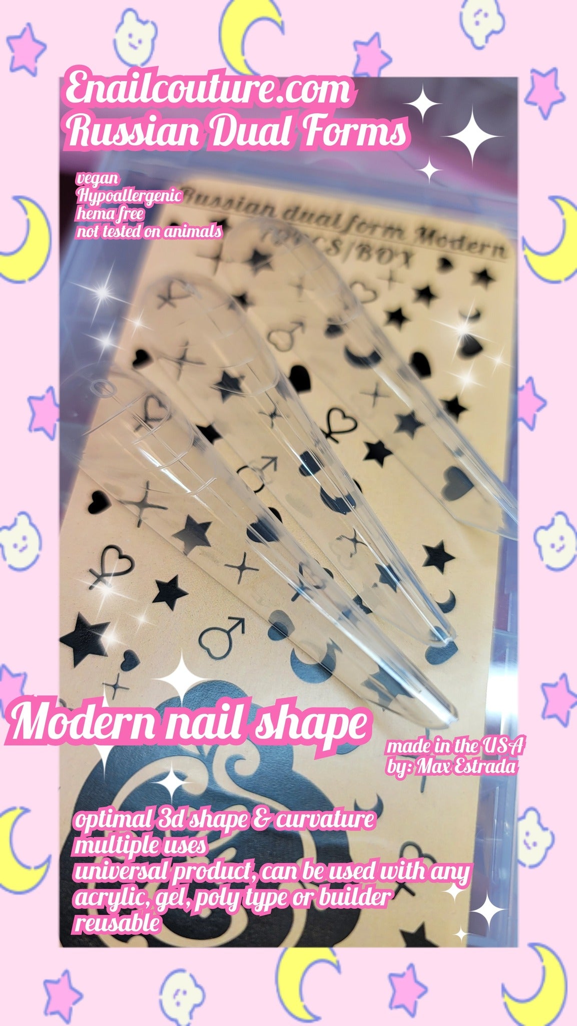 Russian Dual Forms!~ (Dual Nail Forms,Pointed Shape Extension Poly Nail Gel Nail Forms Full Cover Nail Molds 12 Sizes for Solid Nail Gel Glue Nail Art Design Salon)