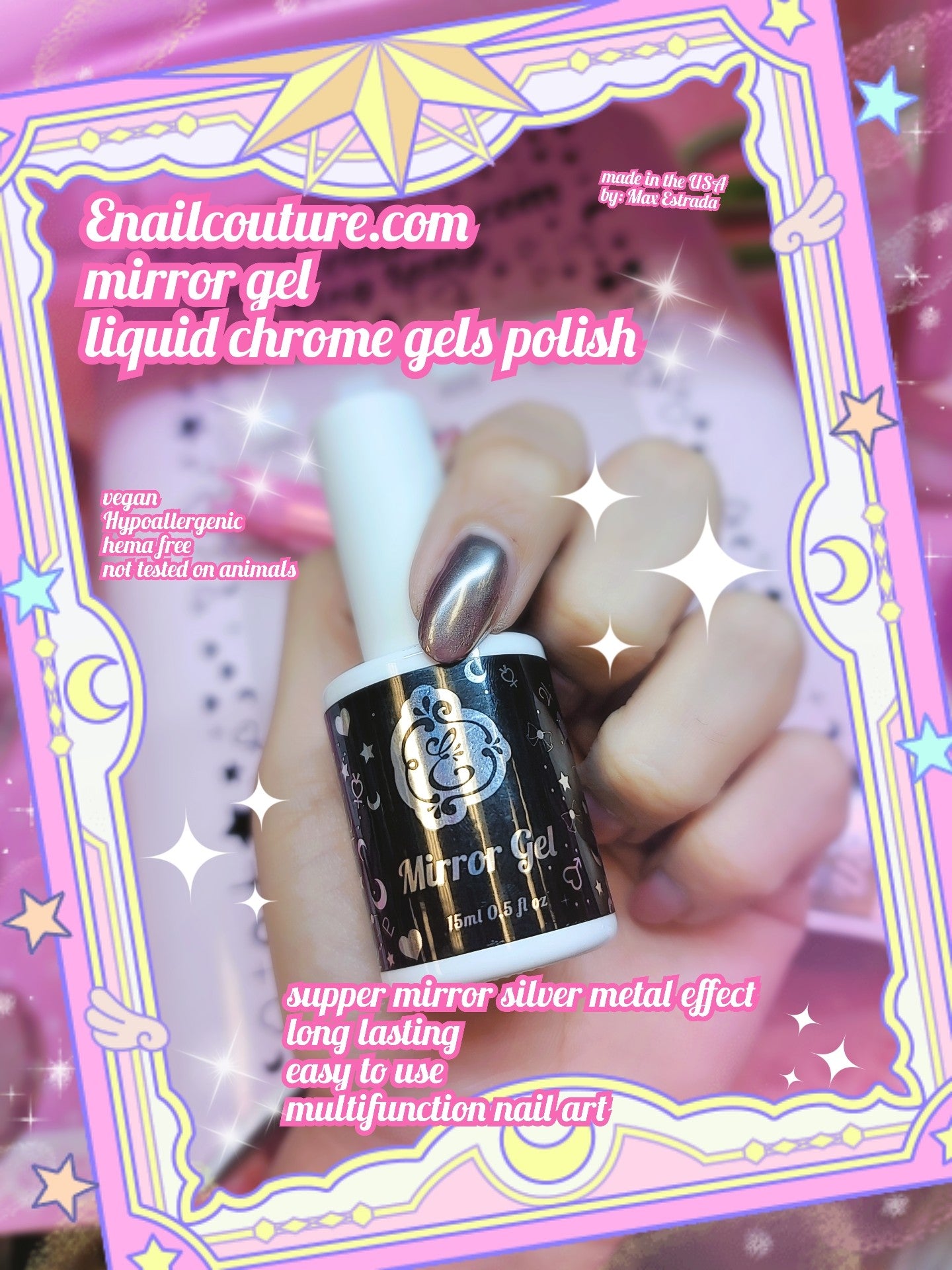 Mirror Gel !~ 15ml (Chrome Gel Nail Polish Metallic Gel Nail Polish, Silver Metal Painting Gel for Nail Art Soak off UV/LED Glossy Mirror Effect Nail Gel for Salon Manicure)