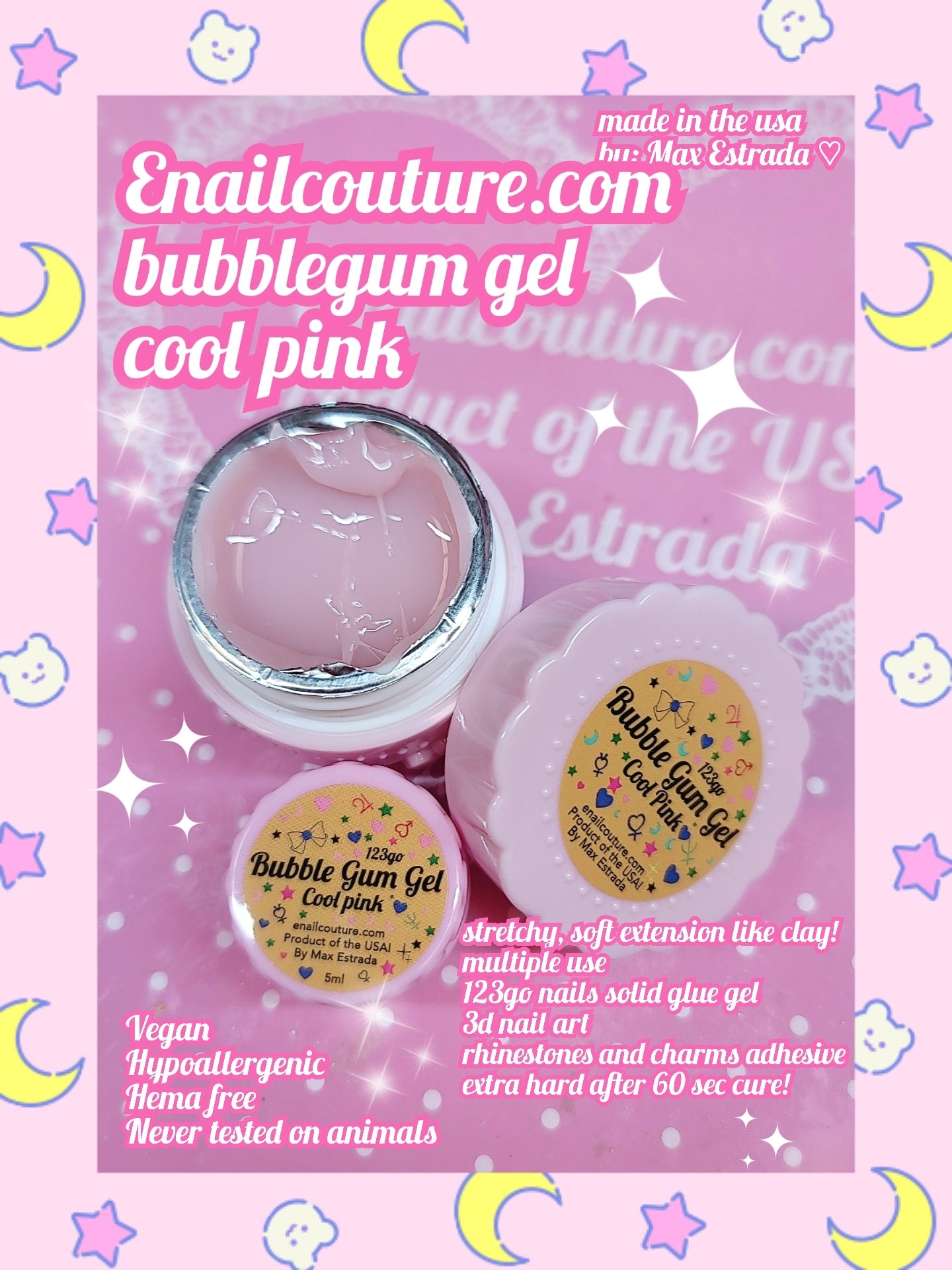 BubbleGum Gel !~ (Solid Nail Tips Gel Glue, Nail Extension Gel, Nail Art Gel Paint Solid Patch Glue, Rhinestone Glue Gel, Glue For Press On Nails For Nail Easy Diy At Home 15g)