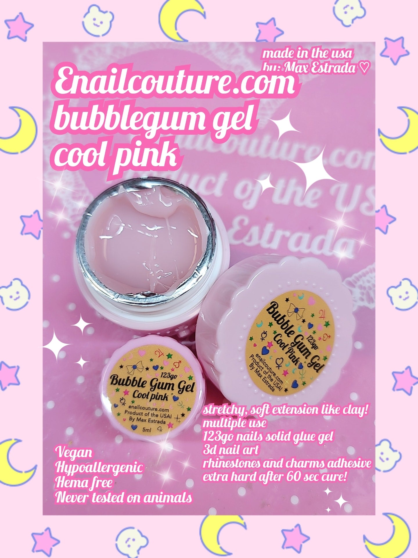 BubbleGum Gel !~ (Solid Nail Tips Gel Glue, Nail Extension Gel, Nail Art Gel Paint Solid Patch Glue, Rhinestone Glue Gel, Glue For Press On Nails For Nail Easy Diy At Home 15g)