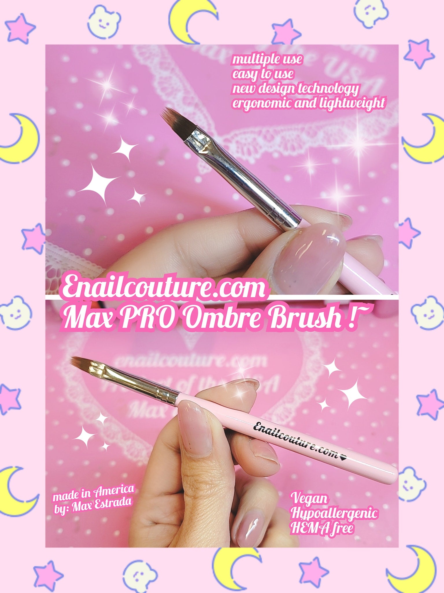 Max PRO Ombre Brush ! (Ombre Nail Brush, Nail Painting Art Brushes Nail Design Brush for Nails Extension Manicure Cleaning Gradient Gel Polish)