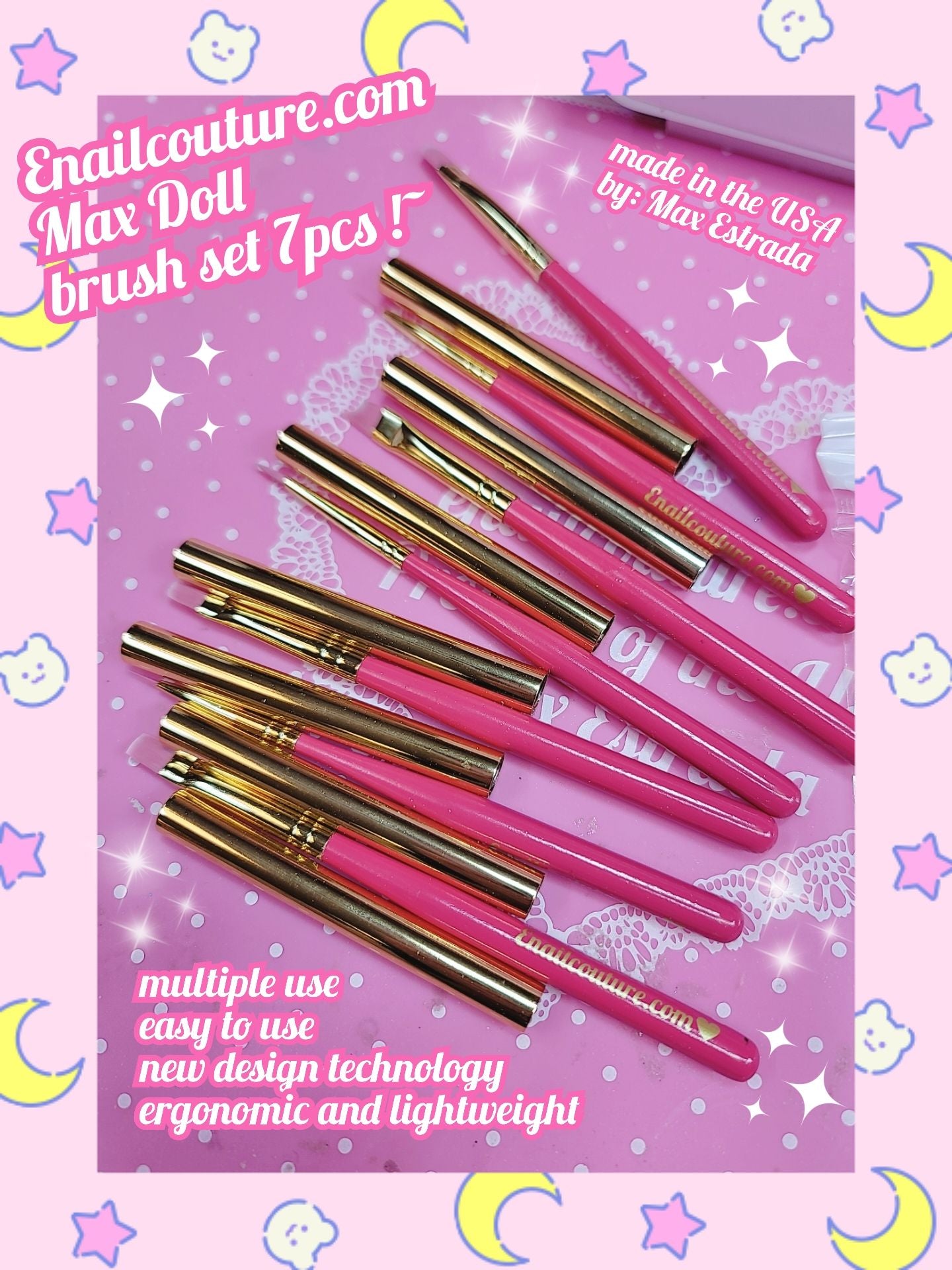 Max Doll Brush Set!~ (Nail Art Brushes, 7Pcs Nail Gel Polish Painting Brush Drawing Pen, Nail Liner Brush)