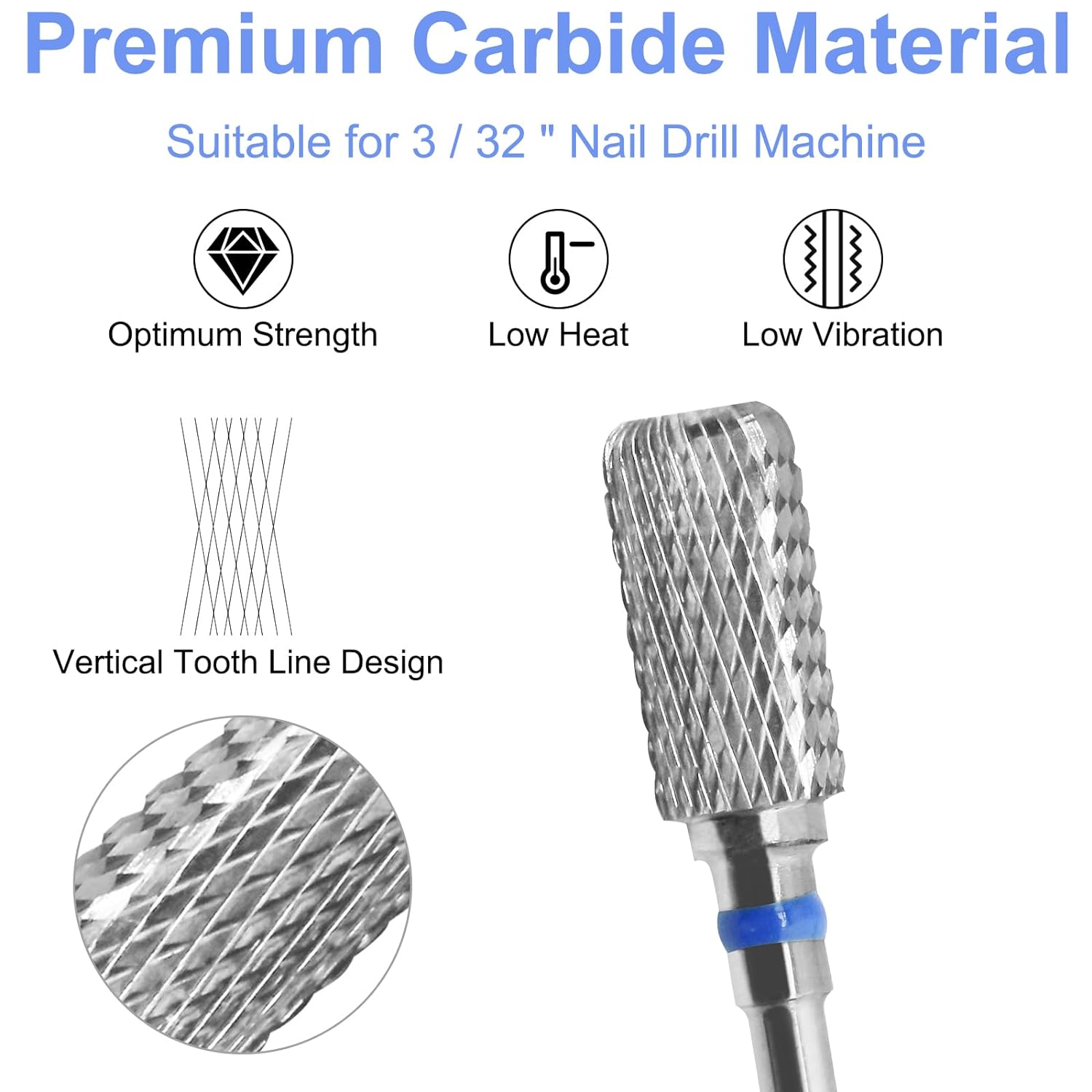 Fit Bit gel remover, smooth top (Super Long Nail Drill Bits Cylindrical, 3/32'' Carbide Tungsten Bits, Suitable for Manicure Pedicure Cuticle Gel Polishing, Remove Dip Powder, Professional Advanced Bit)