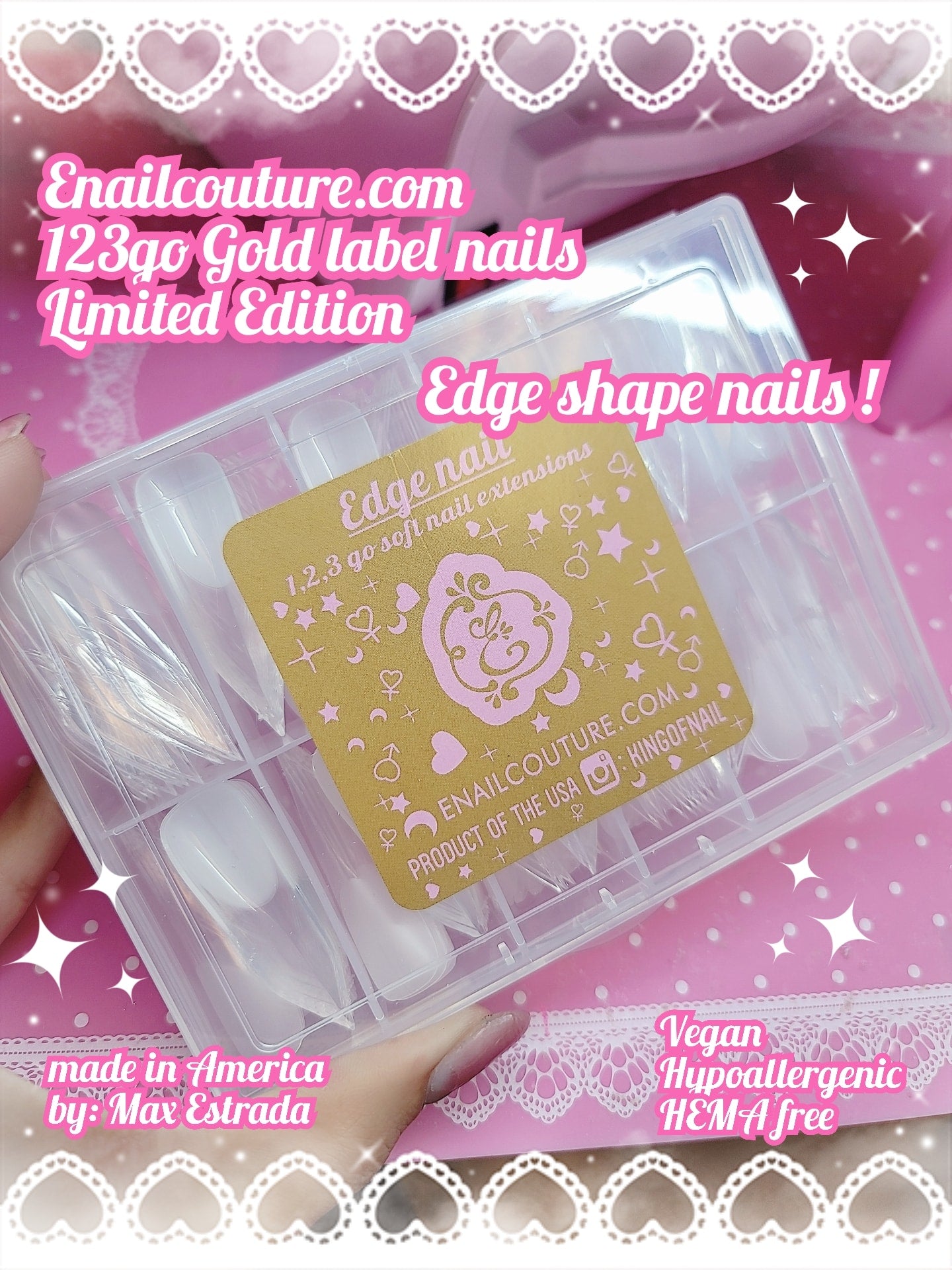 123go Gold Label Nails Edge (Soft Gel Nail Tips- Clear Cover Full Nail Extensions - Pre-shaped Acrylic False Gelly Nail Tips 12 Sizes for DIY Salon Nail Extensions)