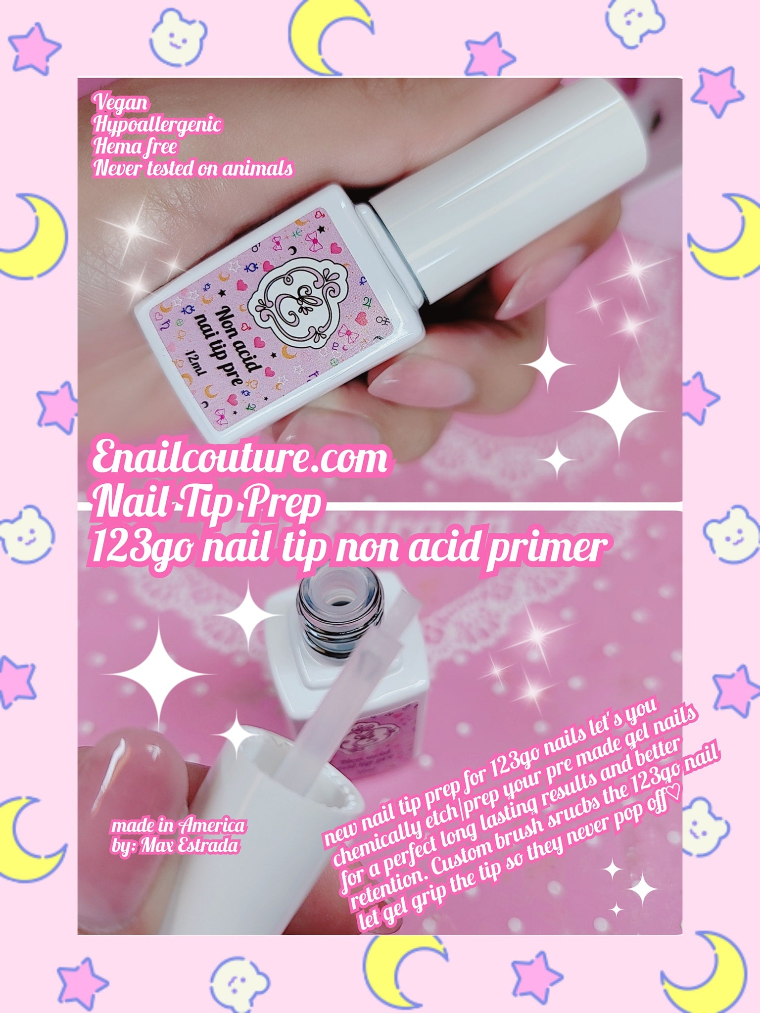 Nail Tip Prep 123go nail tip primer (Gel tip nail Prep Acid-Free Tip Primer - Non-Acidic Gel Nail Primer for Gel Extensions 12 ml)