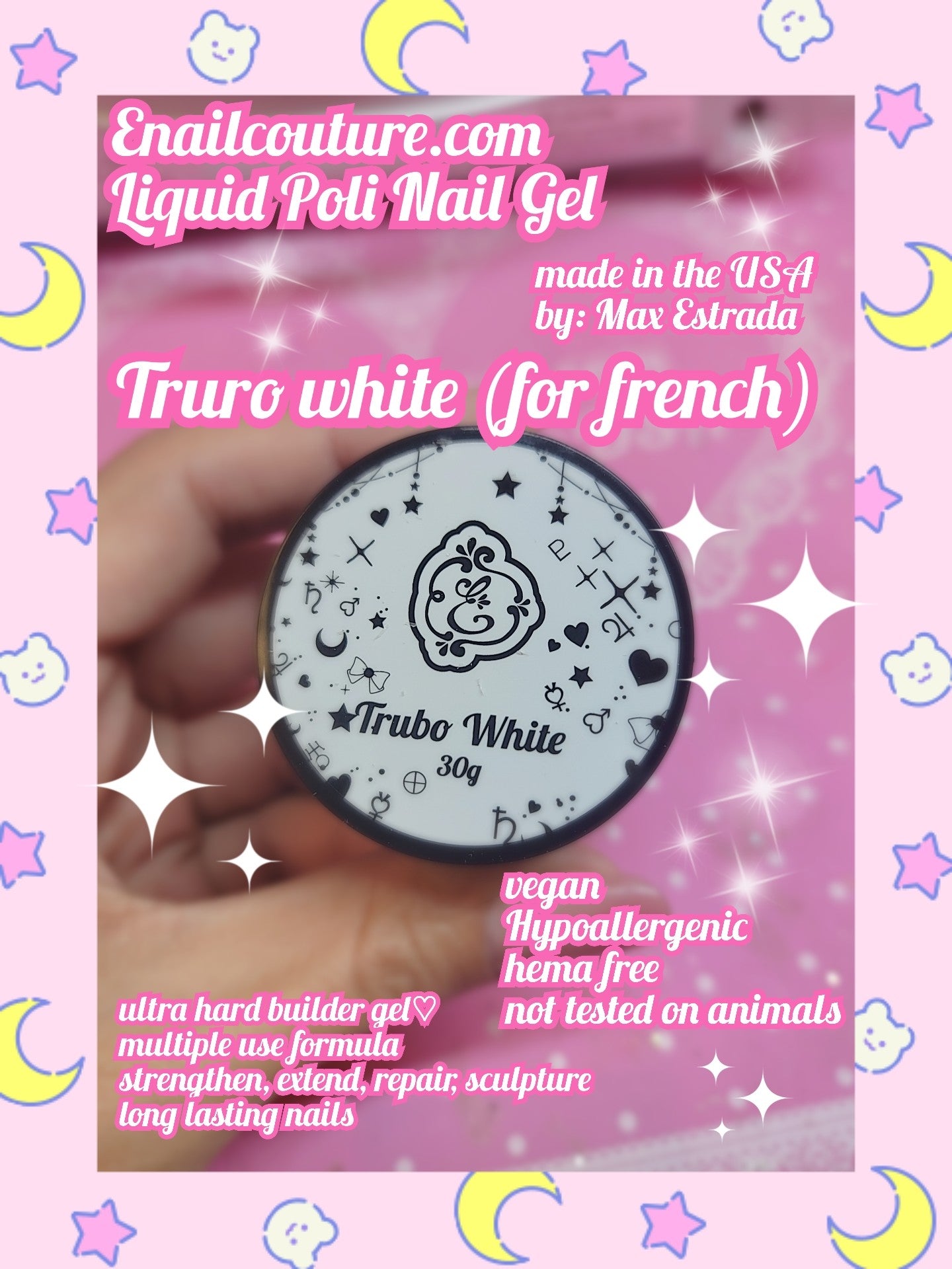 Turbo White Liquid Poli Nail Gel (Ultra Hard Builder Nail Gel: 30 g Clear Plant-Based Hard Gel for Nails Mica Vitamin E Castor Oil U V 3D Nail Extension Gel Strengthening & Thickening)