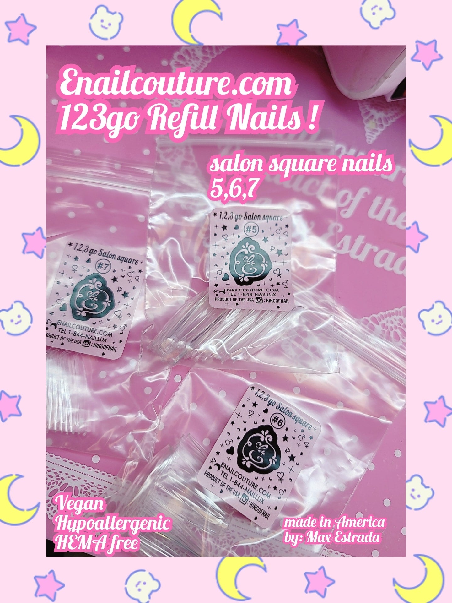 123go Refill  Nails Salon Square (Soft Gel Nail Tips- Clear Cover Full Nail Extensions - Pre-shaped Acrylic False Gelly Nail Tips Refill Sizes for DIY Salon Nail Extensions)