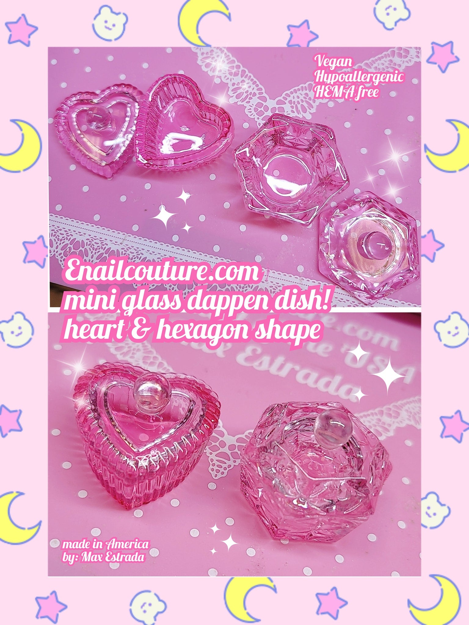 Mini Glass dappen Dish!  (heart & hexagon)