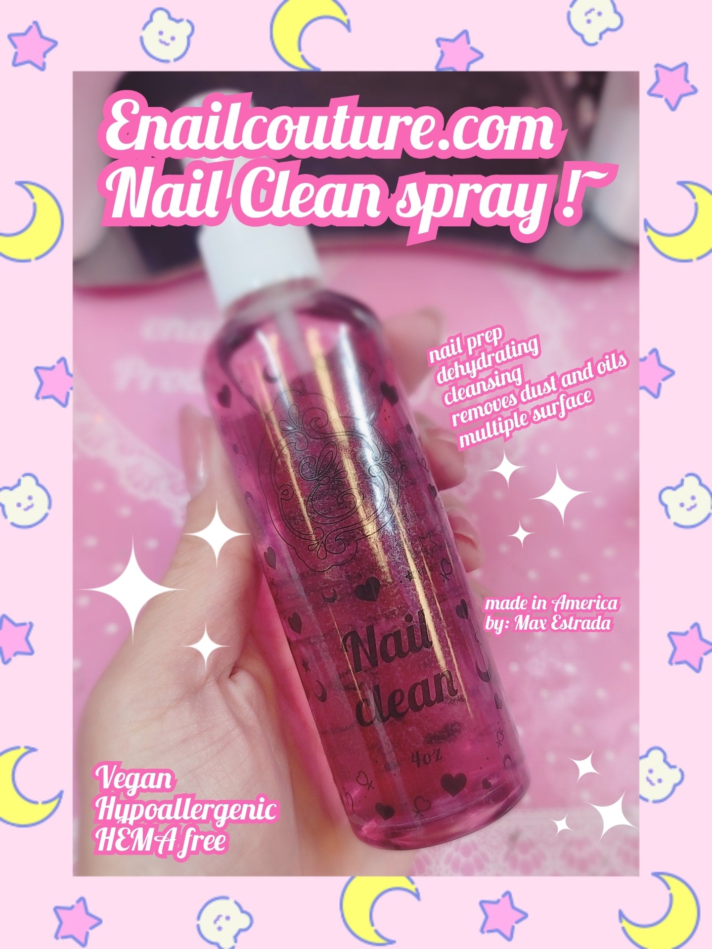 Nail Clean ( Nail Antiseptic Spray, Nail Surface Cleanser and Cleaning Solution, 12+ Free Formula, 100% Vegan & Cruelty-Free, 4oz.)