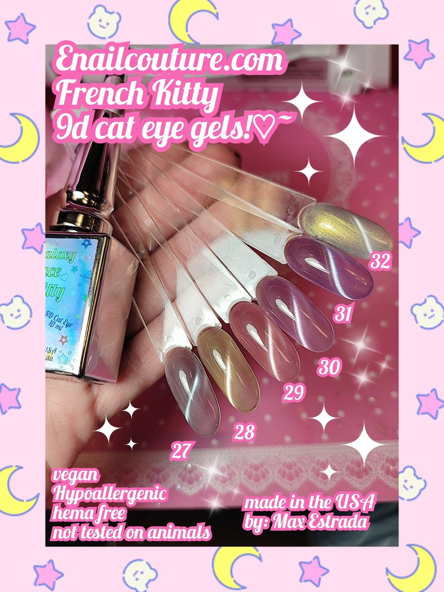 French Kitty (9d Cat Eye Gel Nail Polish Colors Shimmer Glitter with Magnet 9D Holographic Reflective Magnetic Nail Polish Nude Pink, White)