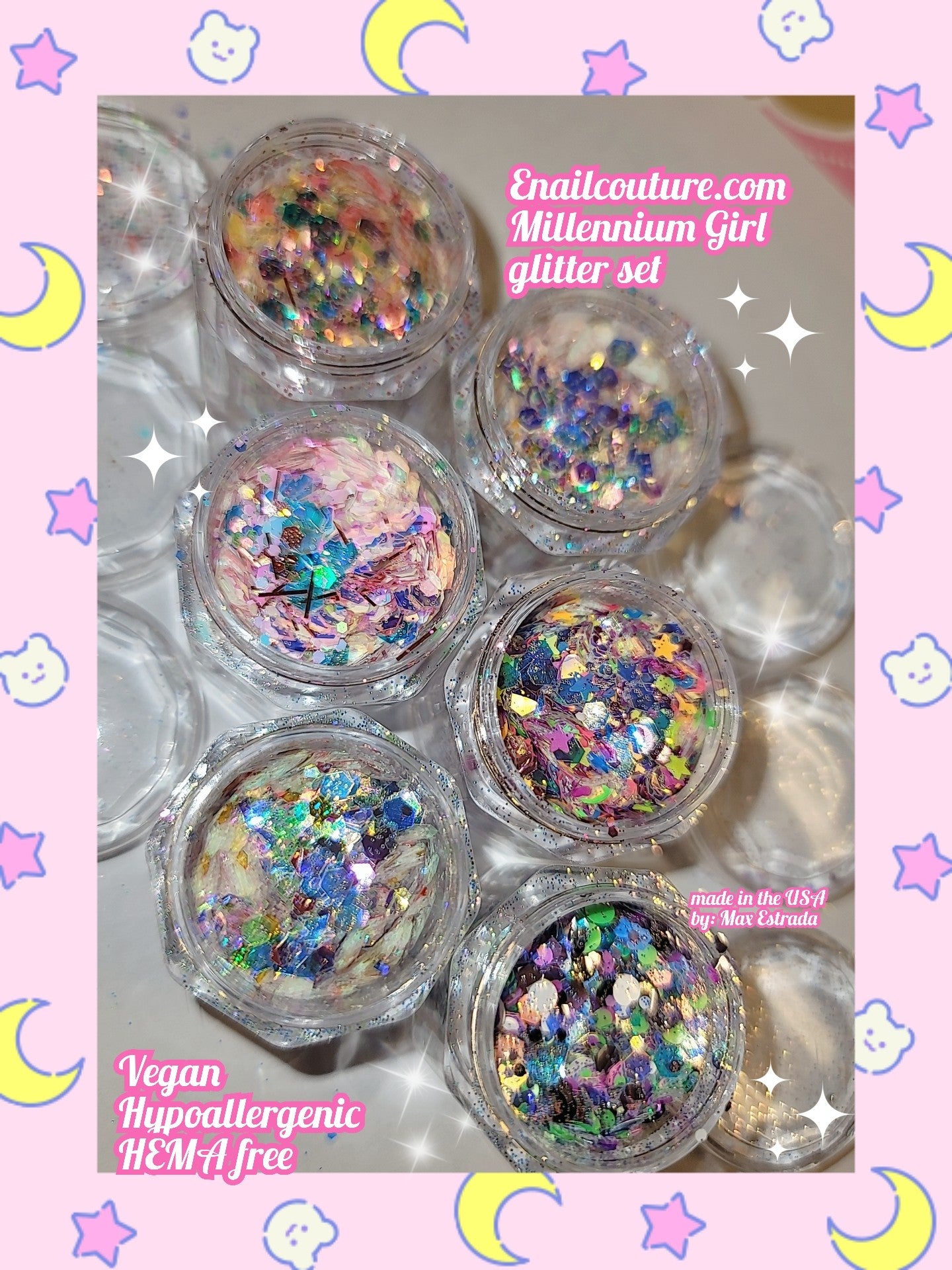 Milenium Girl Glitter set !(Holographic Chunky Glitter, Set of 6, Licool Craft Glitter for Resin Art Crafts, Cosmetic Glitter for Nail Body Face Eye, Epoxy Resin Glitter Sequin Flake Sparkle