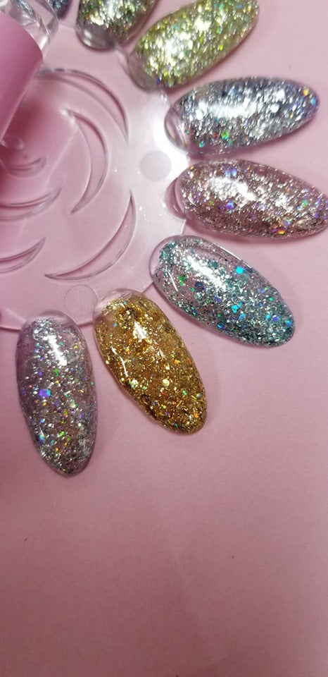 JEM!~ hologram glitter colors, Fun gel. (one coat coverage and smooth finish)