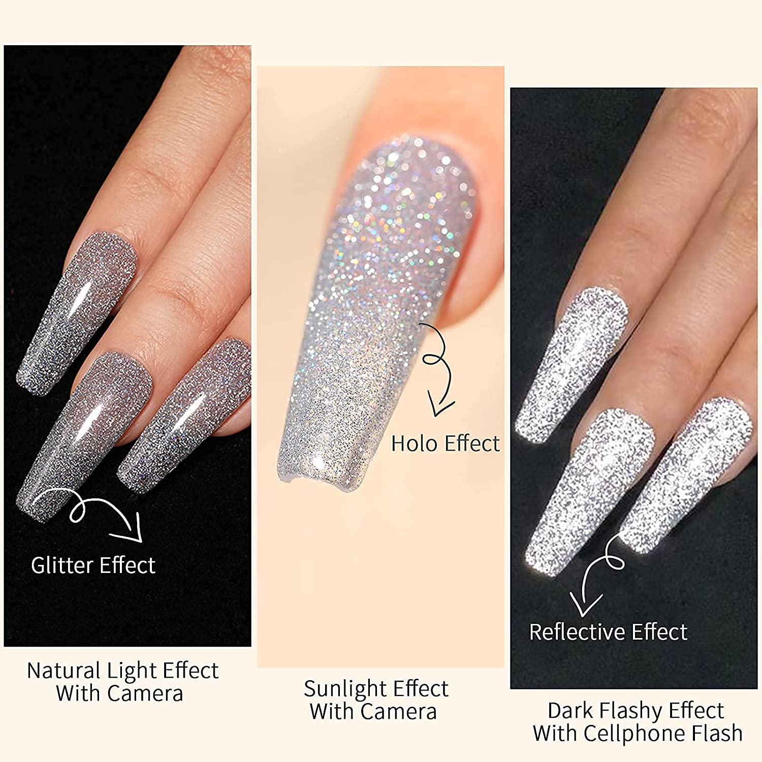 Flash gel, Reflective Glitter Gel !~ (Explosion Diamond Gel Nail Reflective Sparkling Nail Polish Bright Glitter UV Nail Gel Broken Diamond Gel Nail Art)