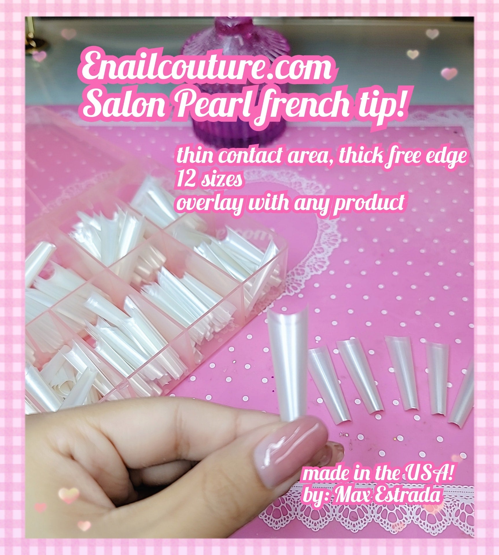 Salon French tips Pearl (pearl white Acrylic Coffin Nail Tips French Nail Tip Fake Nails 12 Sizes Half Cover False Nail with Case for Nail Salons and DIY Nail Art )